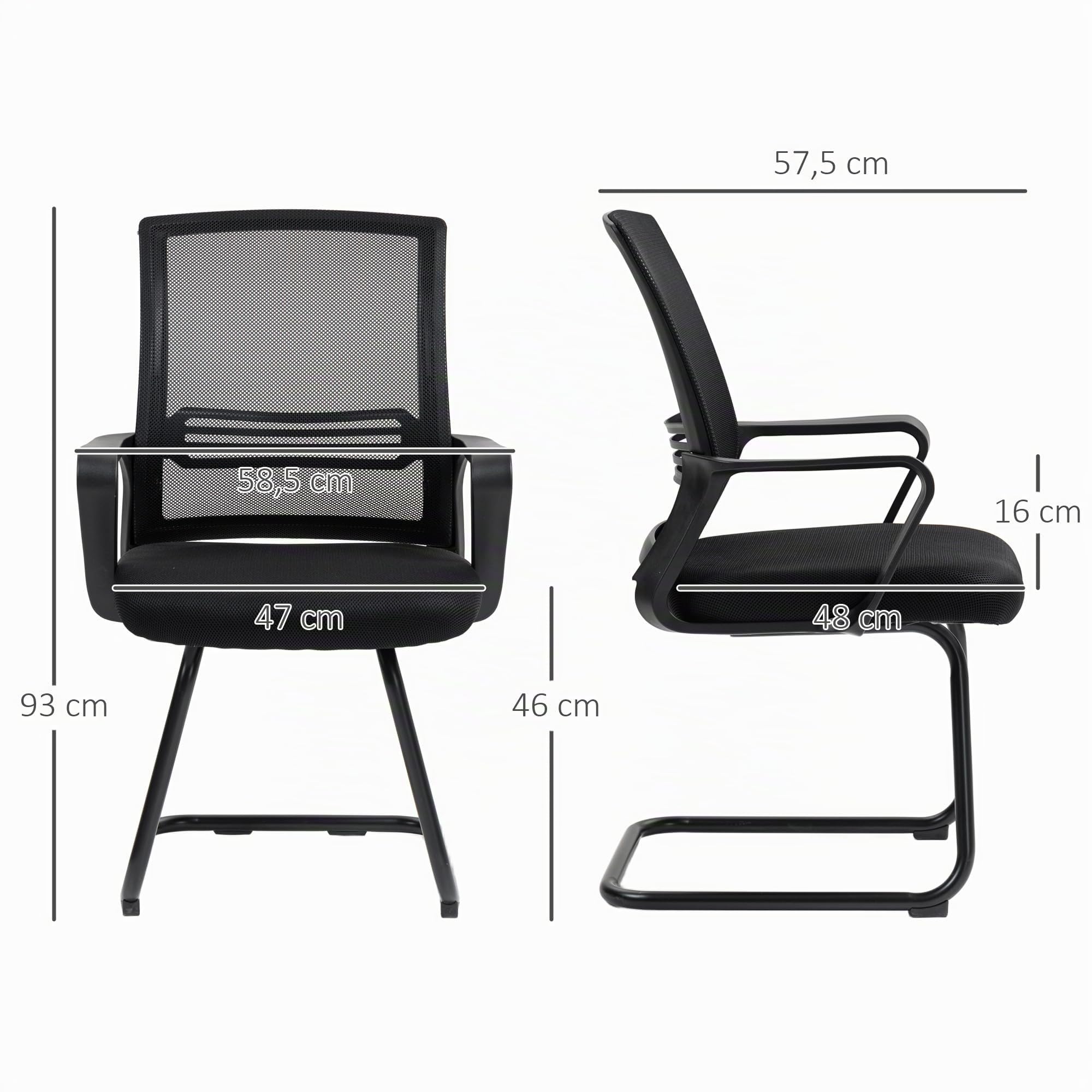 HOMCOM Chaise Bureau en Maille Fauteuil sans roulettes Ergonomique Noir