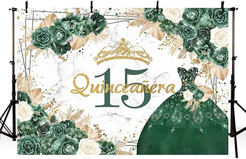 Miniatura 2 de MEHOFOND Telón de fondo bohemio floral de quinceañera 15 cumpleaños para niñas rosa verde hierba de pampas mis quince anos decoraciones de fiesta de