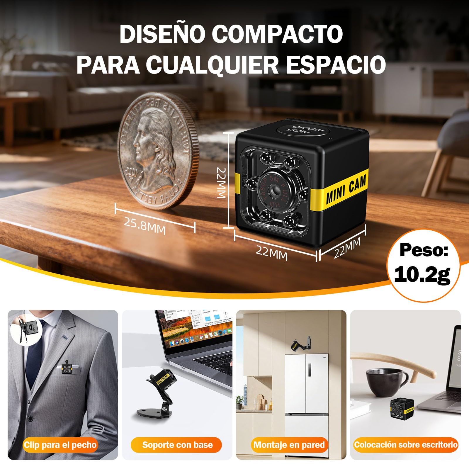 Mini Camara Espia, Cámara Oculta Camufladas Invisiable HD 1080P, Automática Visión Nocturna y Detección de Movimiento, Cargar Mientras graba,Graba en Bucle, Sin WiFi ni App, para Interiores/Exteriores — view 6