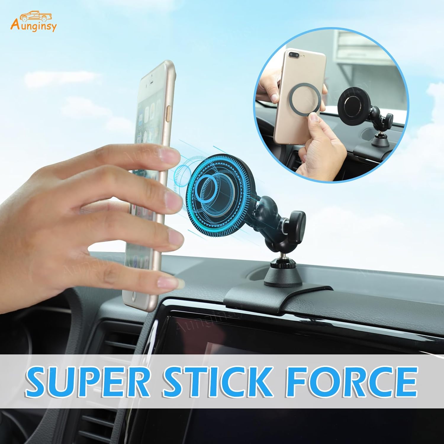 Aunginsy Car Magnetic Suction Phone Holder Compatible with Nissan Frontier 2022 2023 2024, Center Console Dashboard Panel Mobile Phone Mount Bracket Universal Cell Phones Navigation Stand Accessories