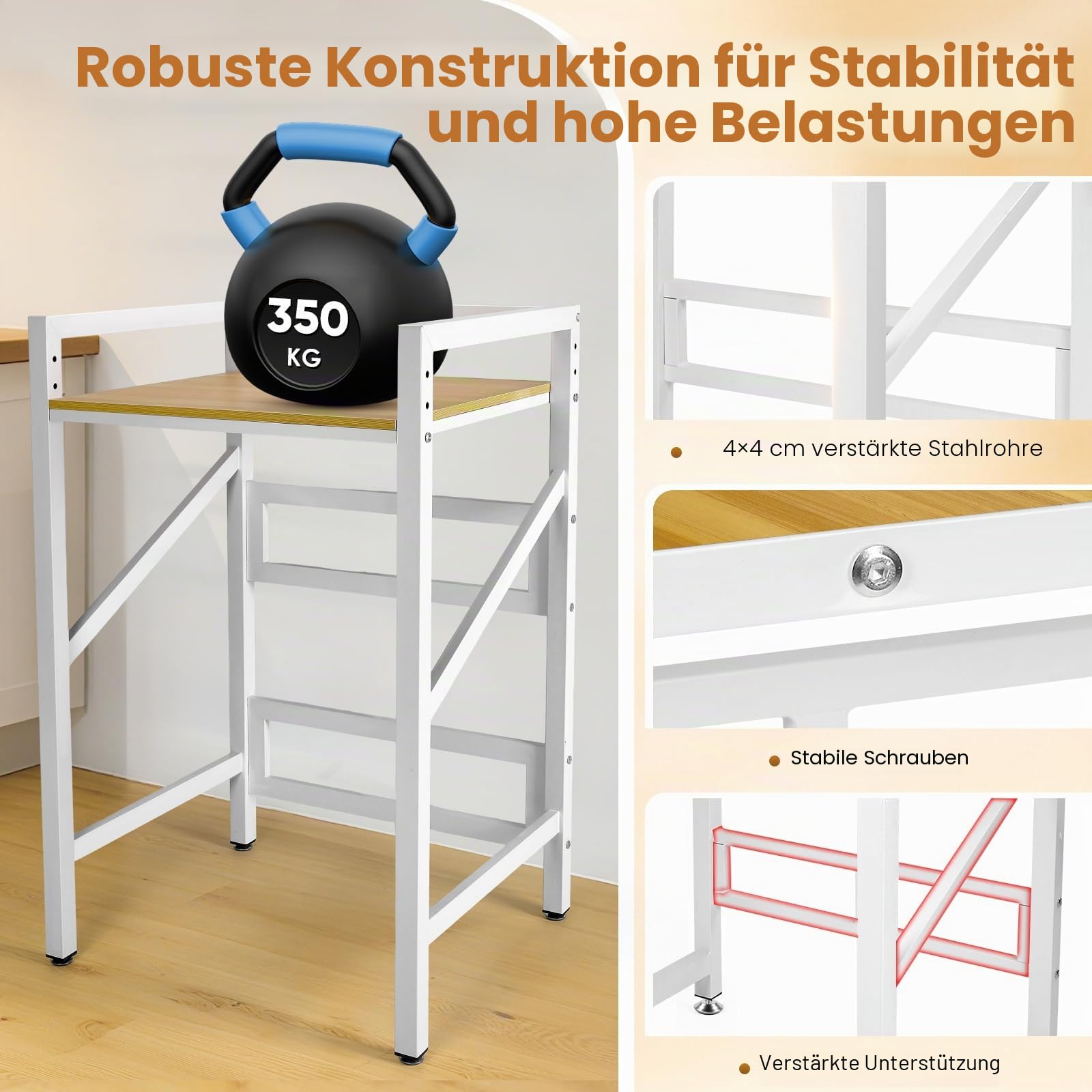 Regal über Waschmaschine(73x64x112CM), Tragkraft 350kg/770lbs Waschmaschinenschrank, Dreistufig Höhenverstellbar (96-101-106CM) Waschmaschinenregal, Verbindungsset für Waschmaschine und Trockner