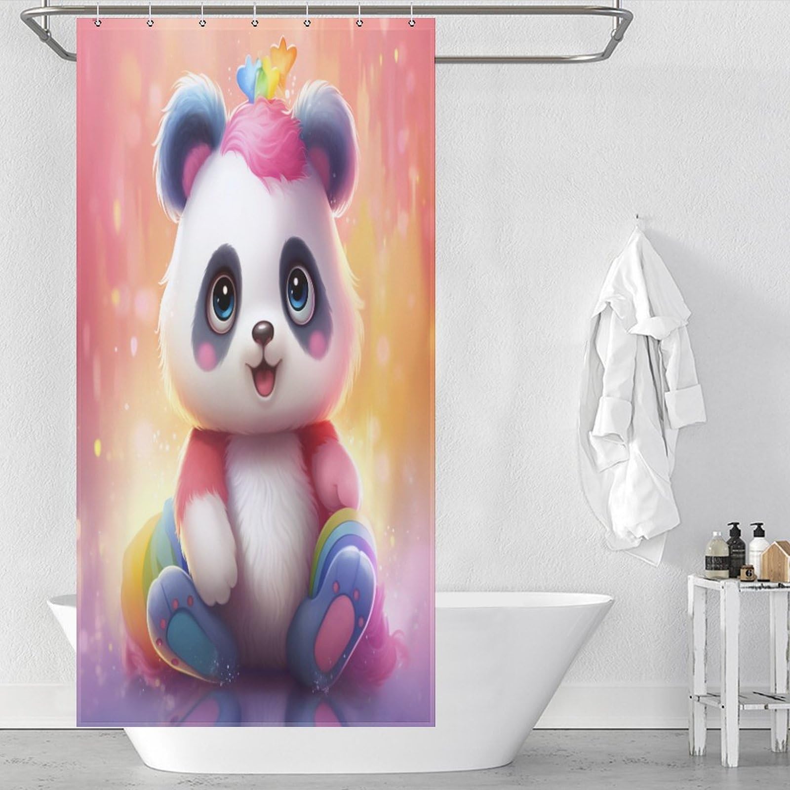 Rideau de douche panda 92x183 cm en polyester lavable pour baignoire