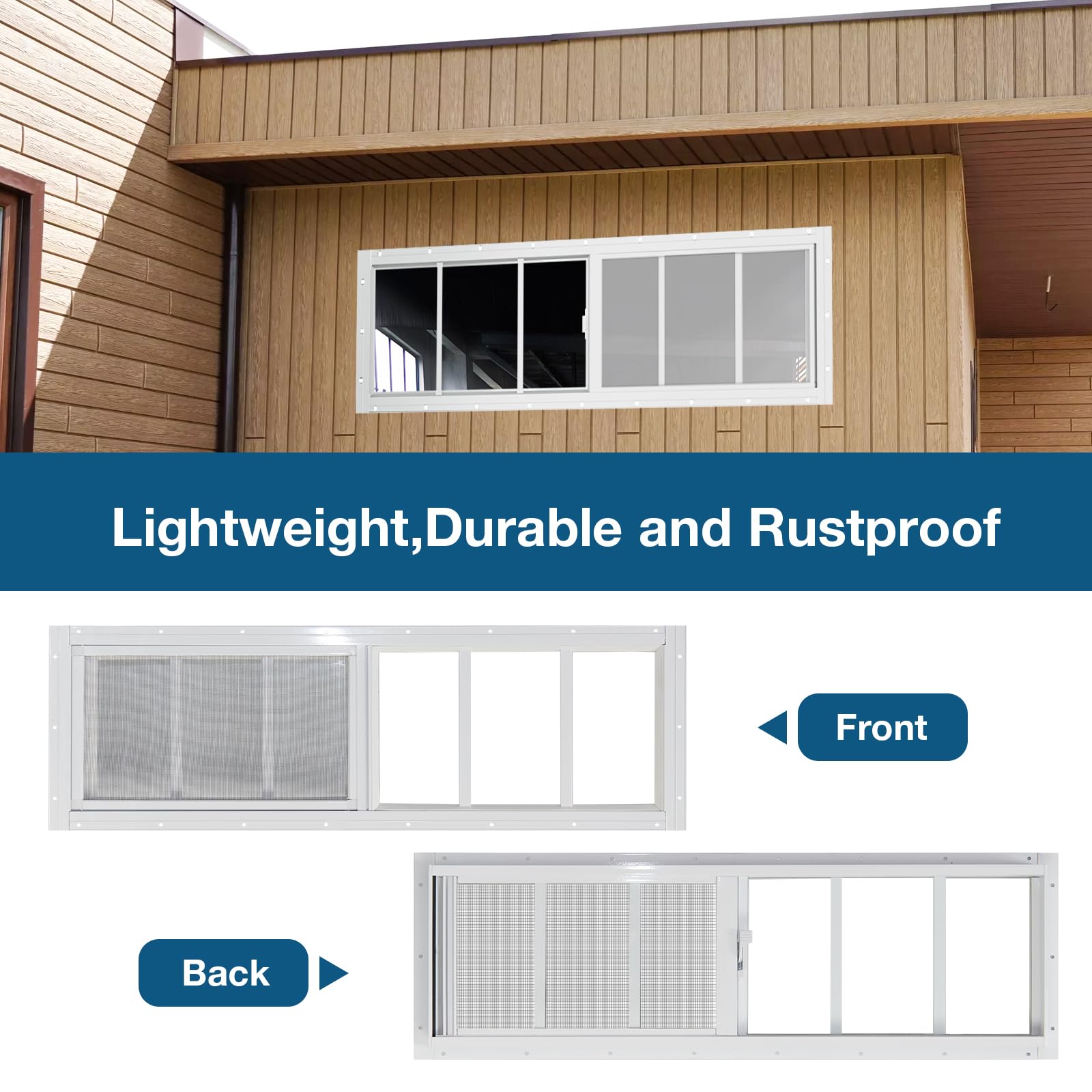Yuzzy Paquete de 2 ventanas correderas de 12 x 36 pulgadas con vidrio templado y pantalla de fibra de vidrio extraíble para cobertizo, gallinero, casa de juegos, hogar, garaje, graneros (blanco)