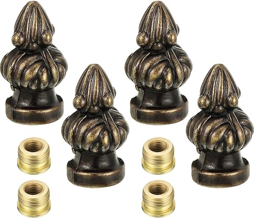 Mudder Paquete de 4 perillas de tapa de lámpara de latón antiguo con rosca de acabado de 1-3/8 pulgadas de alto, decoraciones retro