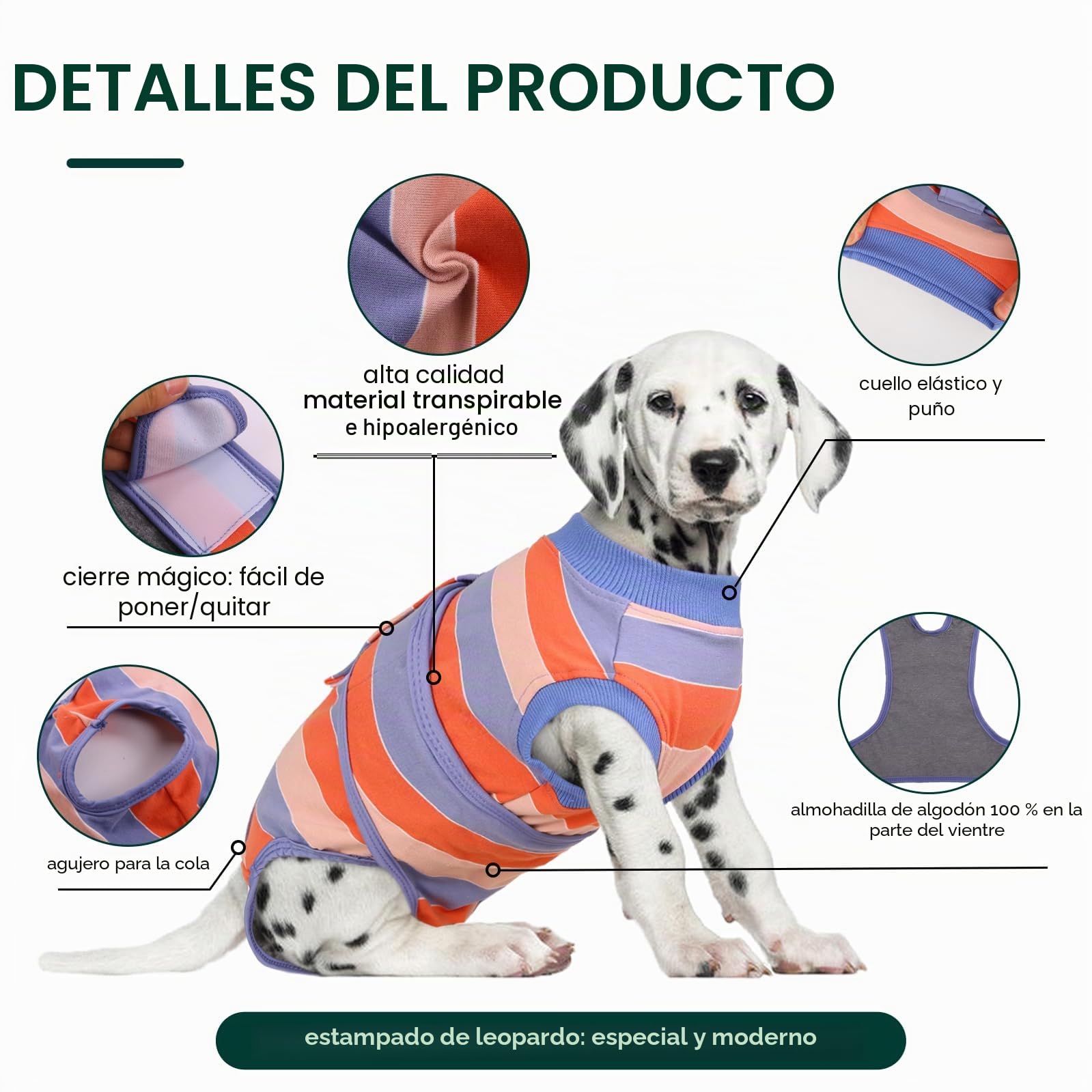 Kuoser Traje de Recuperación para Perros Después de la Cirugía, Camisa Postoperatoria para Mascotas, Protector de Heridas Abdominales para Perros, Traje Quirúrgico Médico para Cachorros, XS-XXL