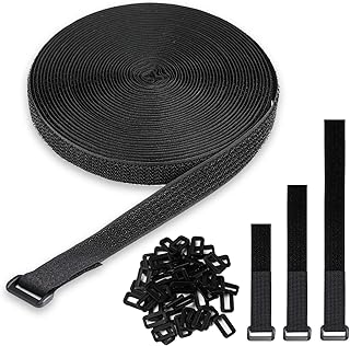 5M Black Velcro Straps Adjustable Cable Straps Hook and Loop Securing Strap with 50 Buckles Reusable Fastening Cable Straps for Home Office Cable Tidy and Wire Management, Untangling Messy Cords