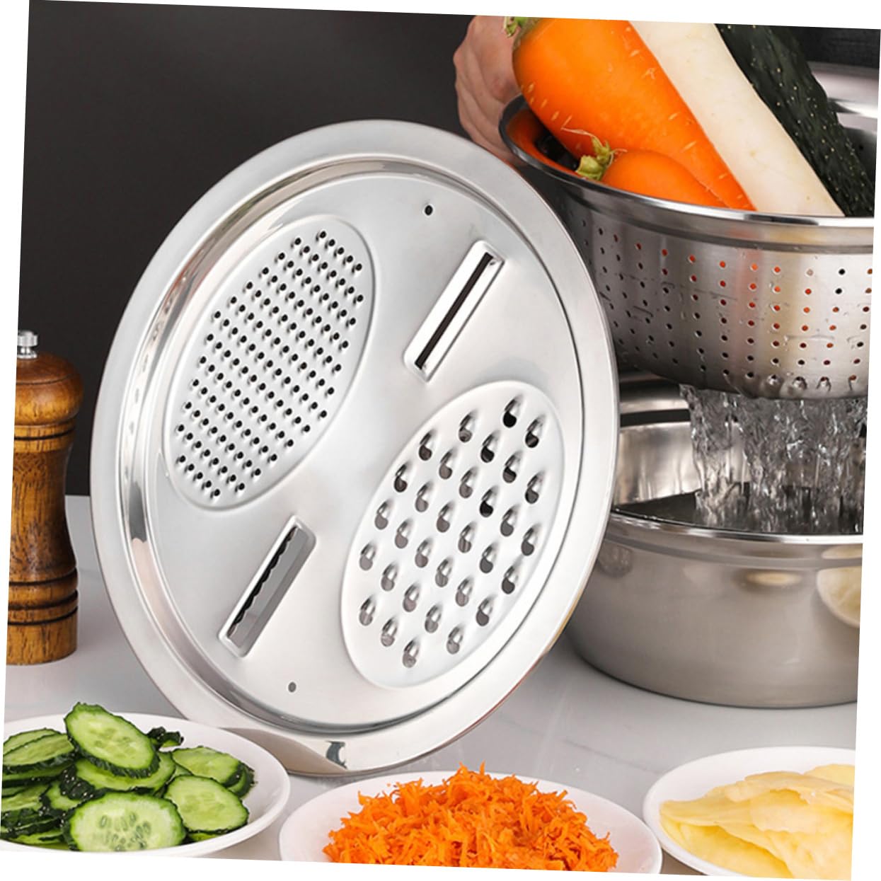Ciieeo Trimmer Multiuso Bacinella in Acciaio Inox Resistente Grattugia da Cucina Bacinella per Cucinare Utensili per Preparazione Cibi