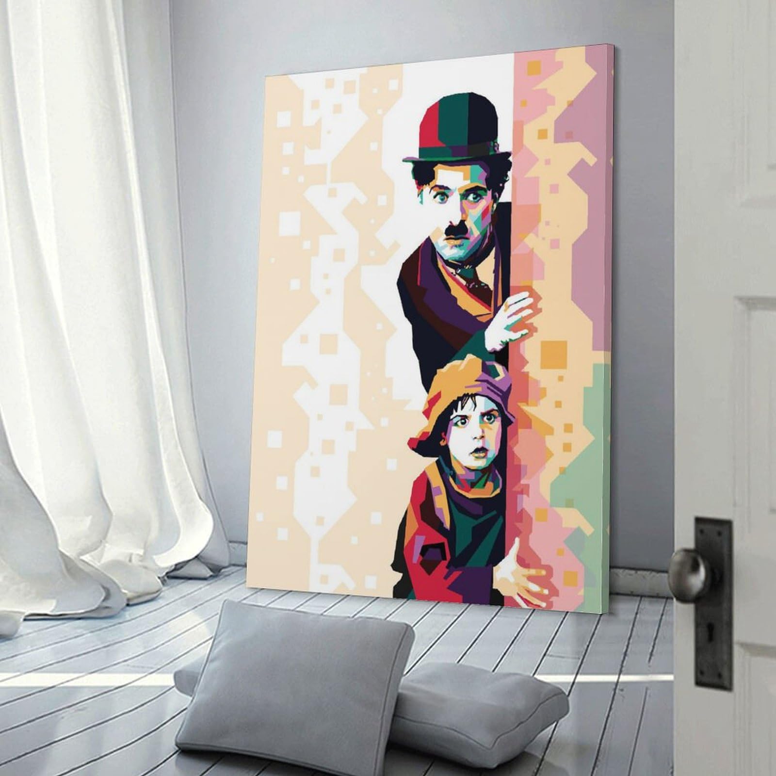 チャップリンと子供のアートプリント アートプリント 額装済/キッド