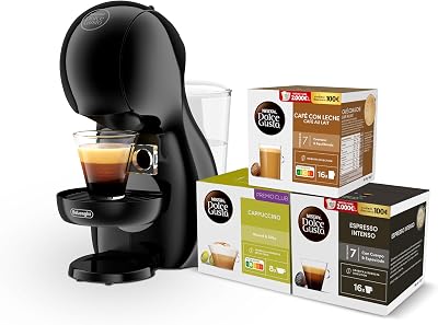 De’Longhi Nescafé Dolce Gusto Piccolo XS – Cafetera de Cápsulas, 15 Bares de Presión, Diseño Compacto, Bebidas Calientes y Frías, Apagado Automático, con 3 Packs de Cápsulas, Grafito Negro (EDG210.A)