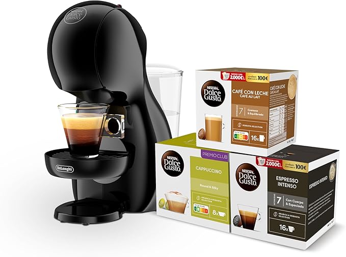 De'Longhi Nescafé Dolce Gusto Piccolo XS - Cafetera de Cápsulas, 15 Bares de Presión, Diseño Compacto, Bebidas Calientes y Frías, Apagado Automático, con 3 Packs de Cápsulas, Grafito Negro (EDG210.A) con descuento