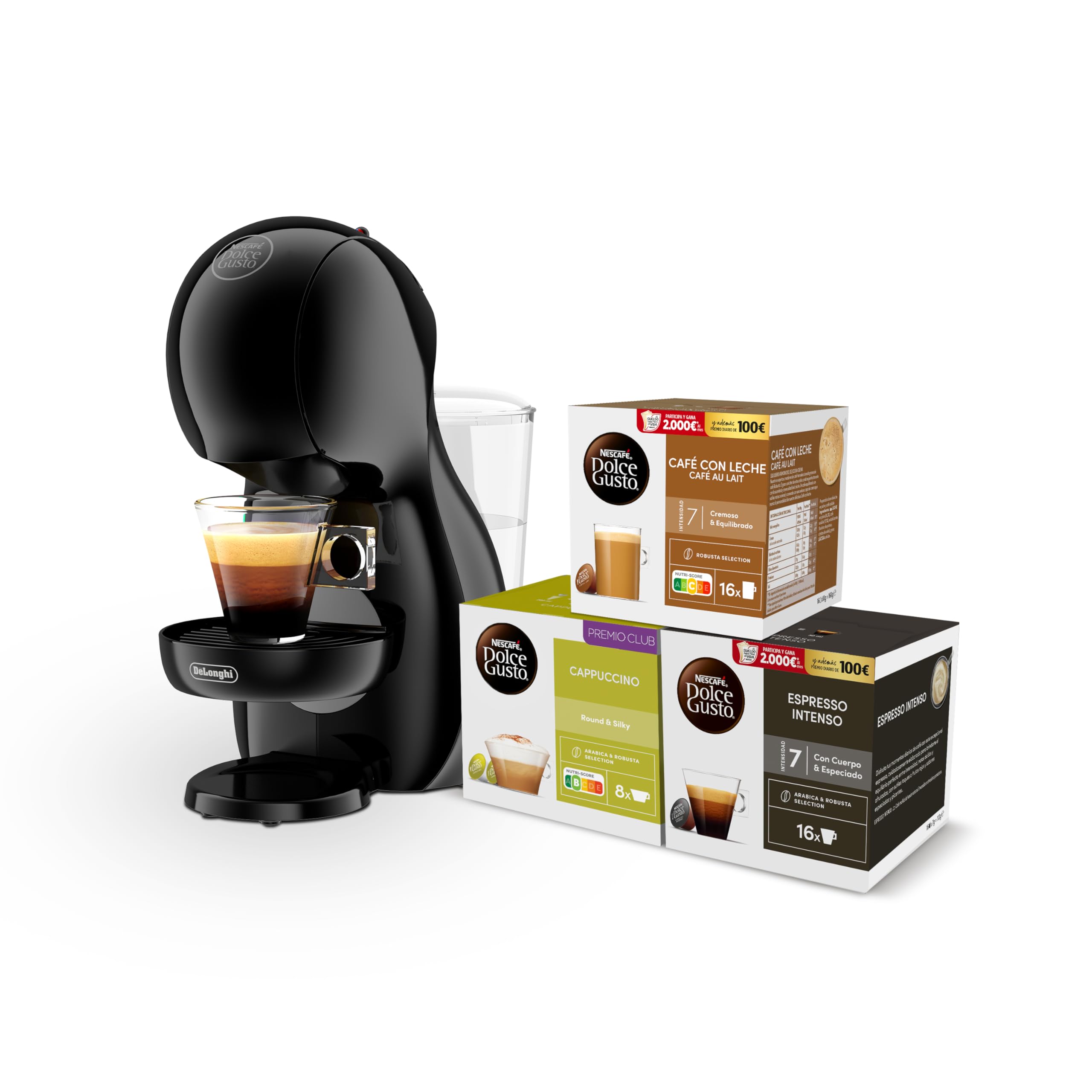 De'Longhi Nescafé Dolce Gusto Piccolo XS – Capsule Coffee Maker, 15 Pressure Bars, Compact Design, Hot and Cold Drinks, Automatic Shut-Off, with 3 Packs of Capsules, Graphite Black (EDG210.A)