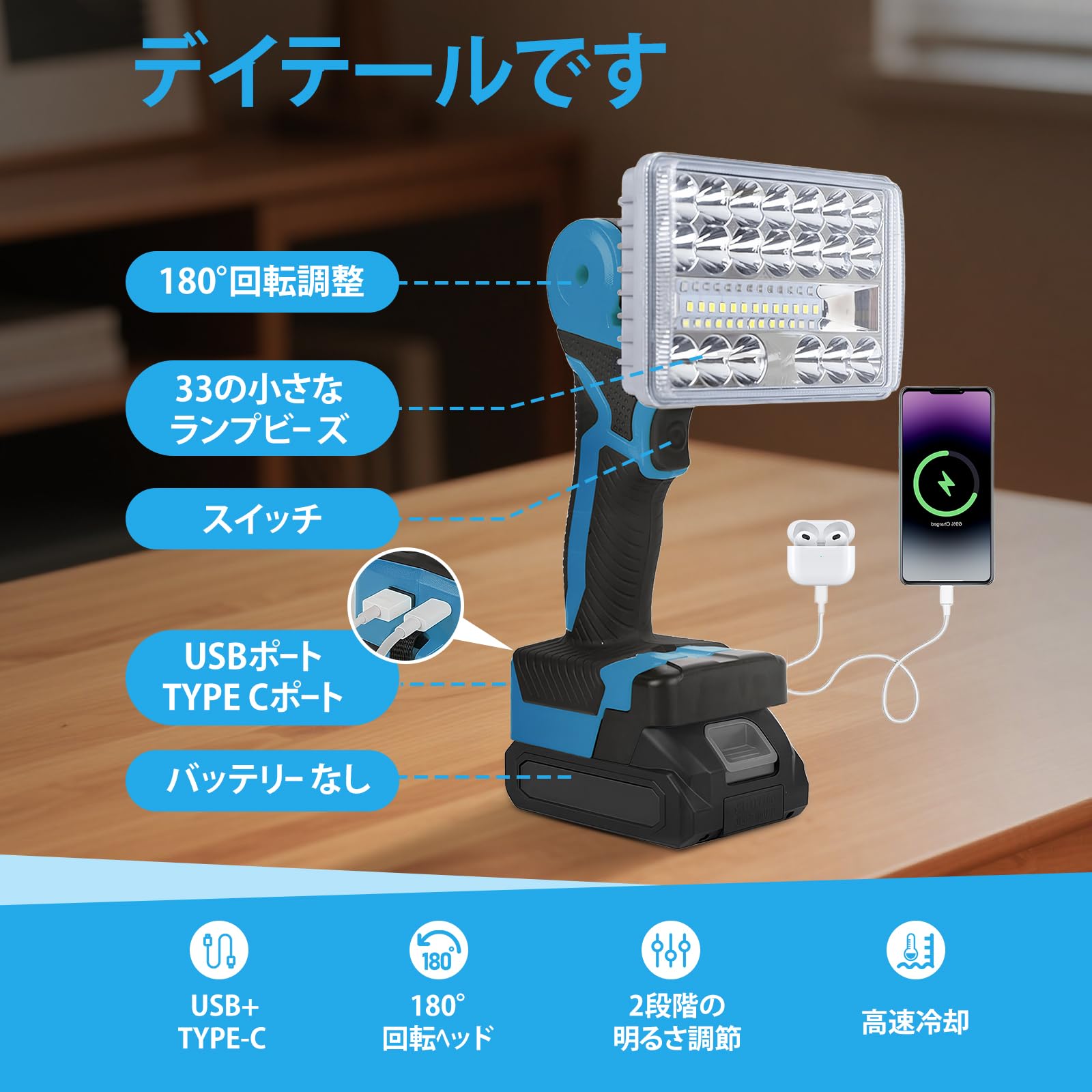 Amazon.co.jp: LED投光器 充電式 作業灯 8000LM 超高輝度 ワークライト