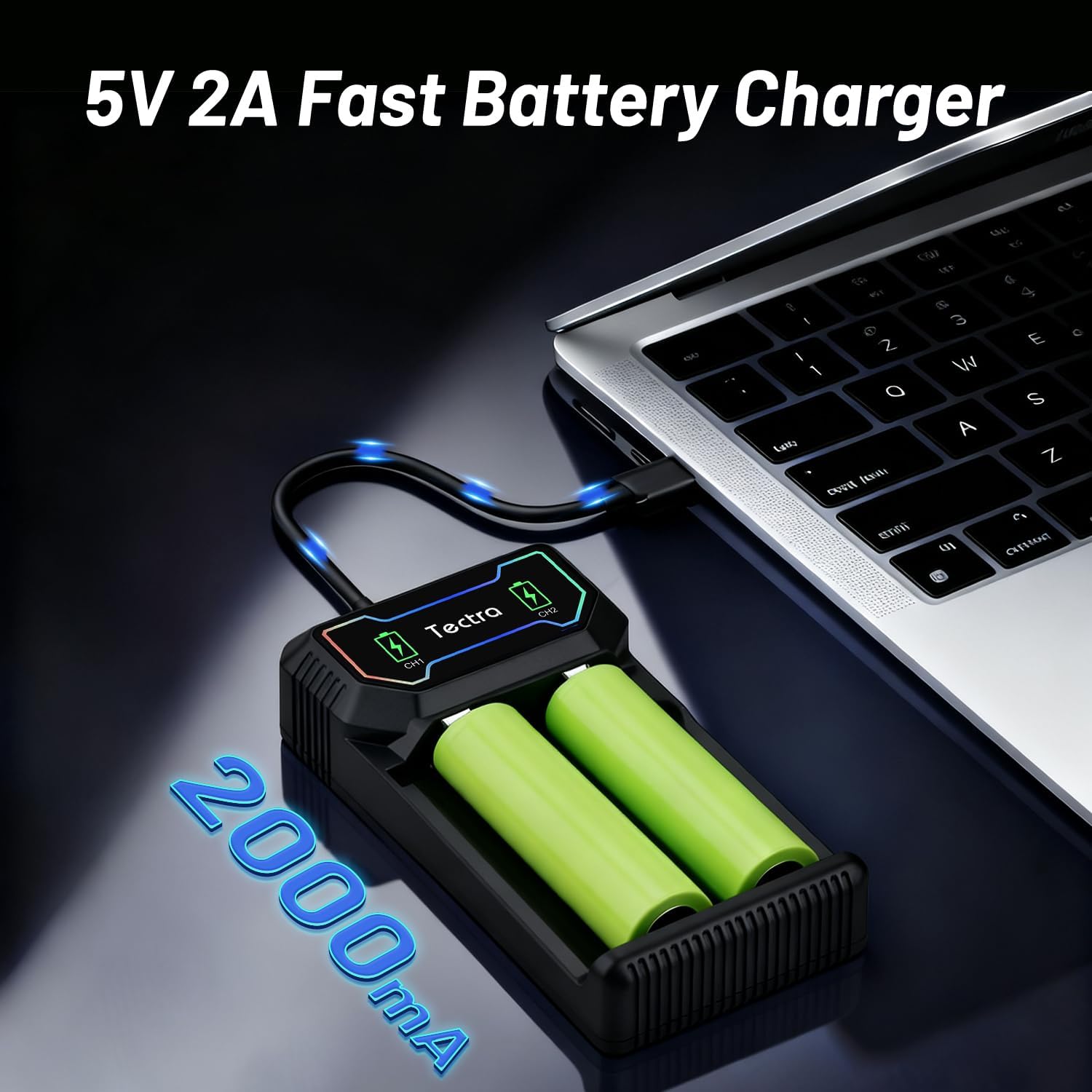 18650 Battery Charger, Tectra Smart Speedy Dual Charger for 21700 18650 26650 Rechargeable Li-ion Battery