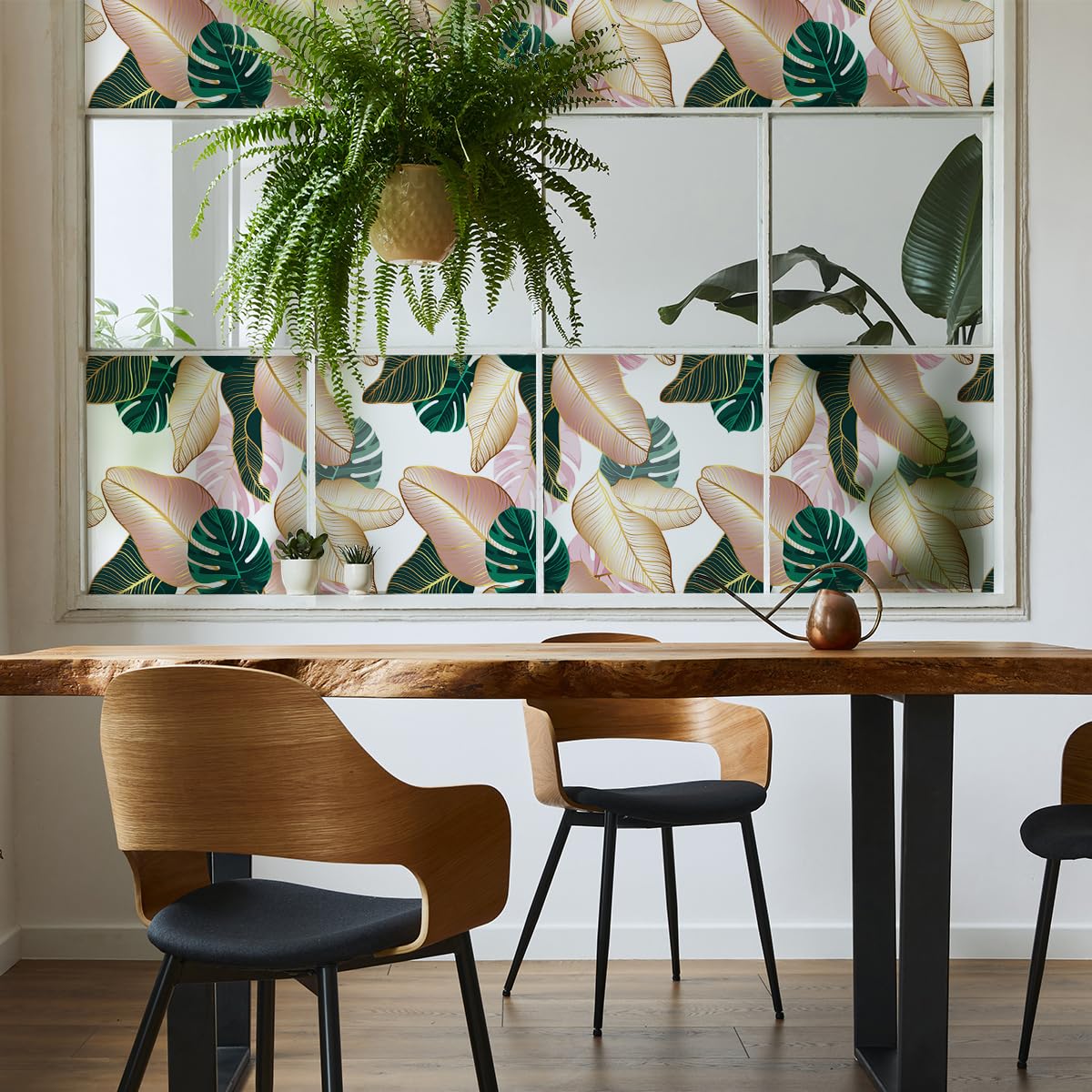 Ambiance Sticker Anti-Blackout Window Film Adhesive – Tropical Leaves – Privacy Screen Sticker for Windows and Shower Doors XL – H40 x L200 cm