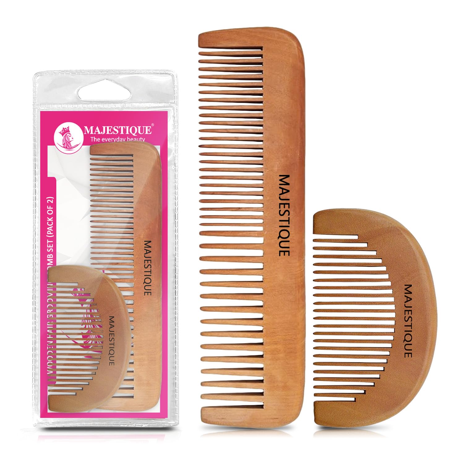 Majestique Hair Grooming Comb Set | 100% Eco Friendly Handmade Wooden Hair Comb | Anti Static Wide Tooth Comb | Hair Detangling, Beard styling, Long Hair - Pack of 2-picture-16