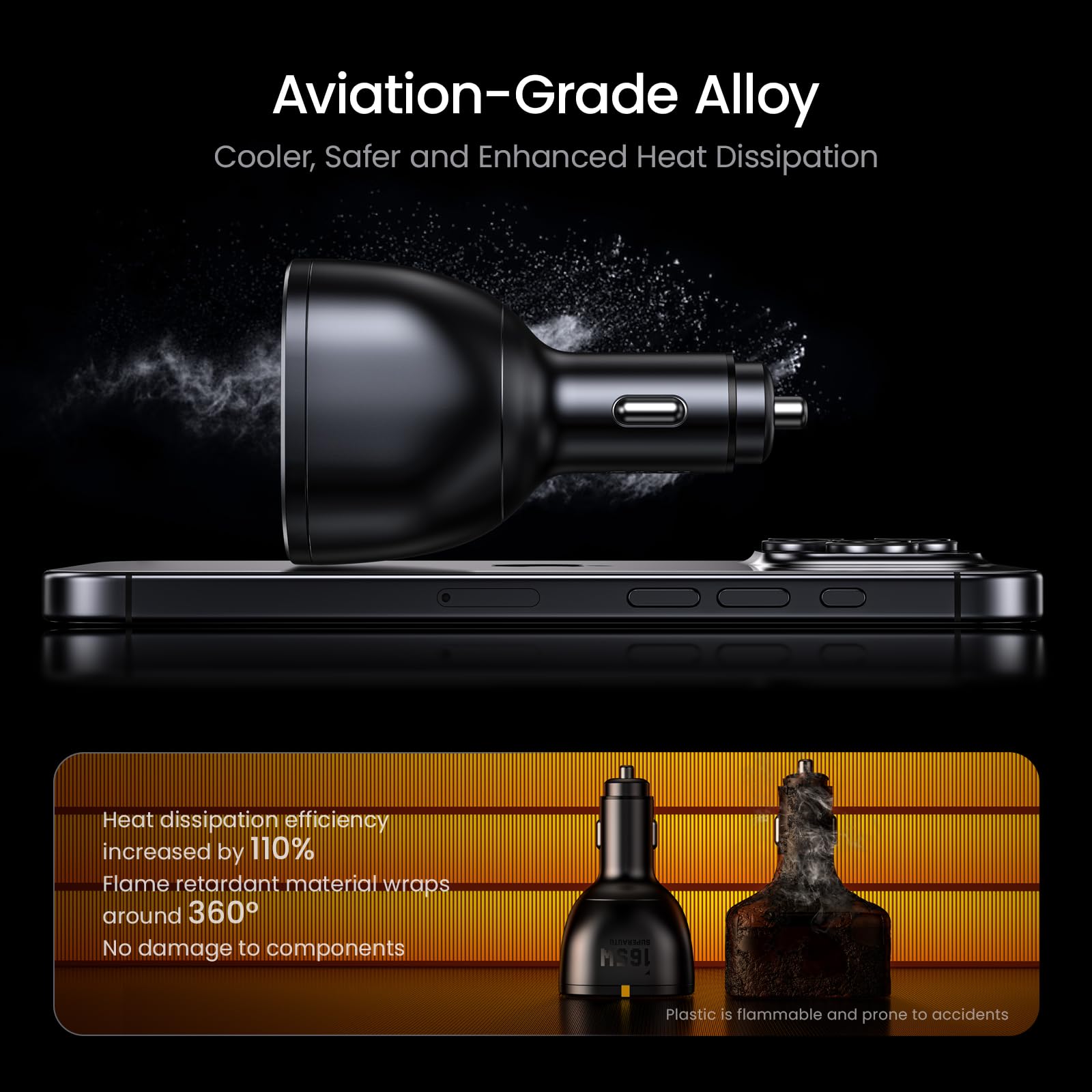 AOHI SUPERAUTO 170W Chargeur Voiture USB C avec Affichage Intelligent，Charger Allume Cigare Charge Rapide USB-C PD 3.1 140W, avec MacBook Pro,Ordinateurs Portables,iPhone 17 Pro Max (Noir)