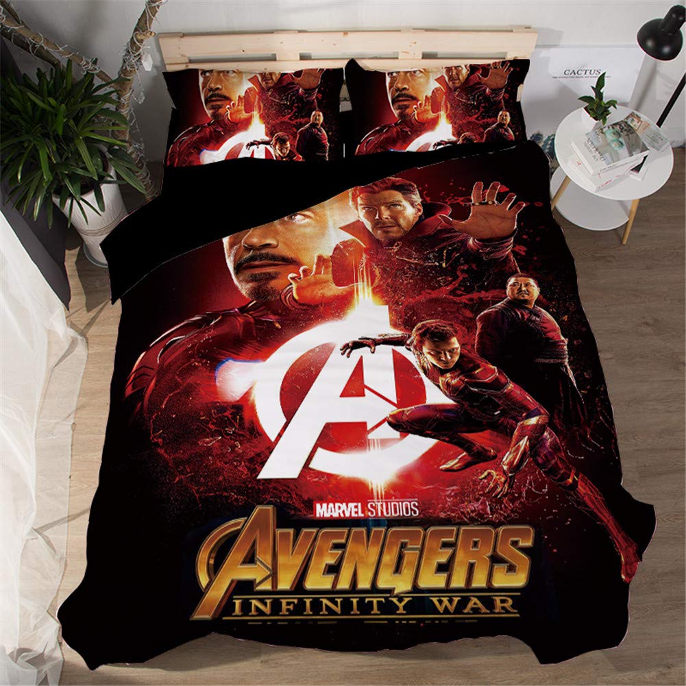 Yomoco The Avengers 3-Piece Bedding Set with 3D Duvet Cover – 3-Piece Bedding Set (Duvet Cover + 2 Pillowcases), Thick and Soft, Fl3-01, Super King 220x260cm