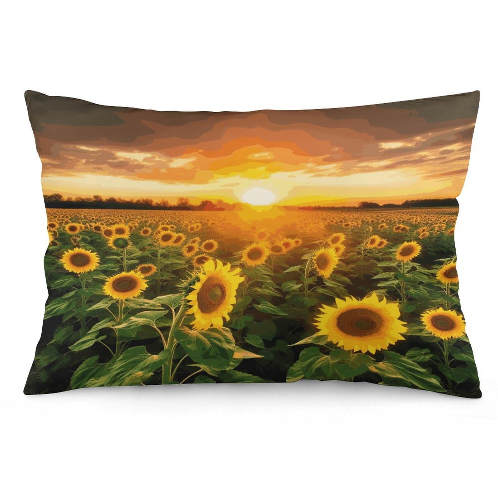 Sunflower Field Sunset Throw Pillow Covers with Silent Zipper Polyester Pillow Protectors Removable Pillow Cases Soft Pillowcase Cozy Pillow Sham Cushion Cover for Sofa Car Bed 16 "x24