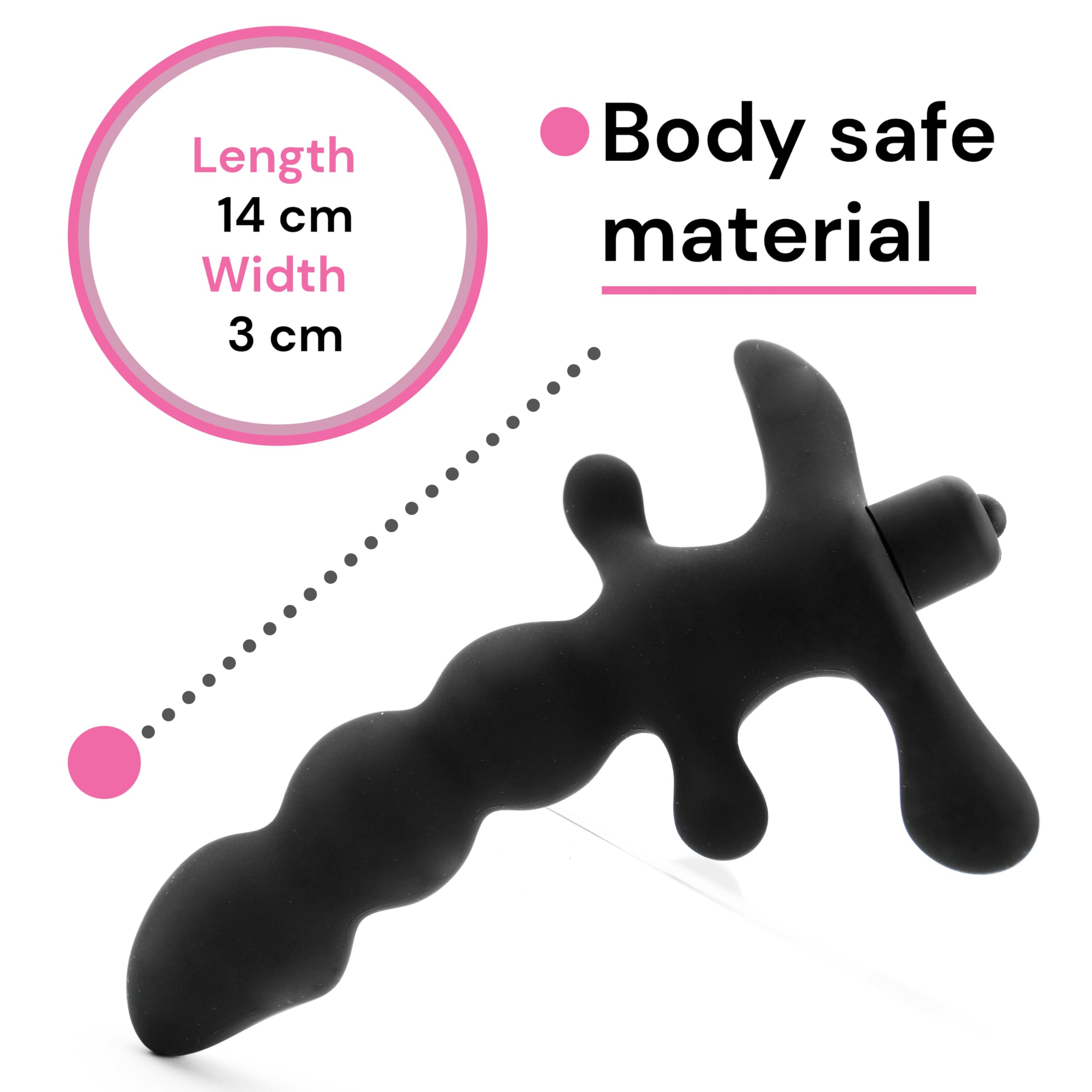Vibratore prostatico Fops in silicone medico - Lunghezza 14 cm e design ergonomico a perline - Vibrazioni potenti per uomini e coppie - Vibratore anale per massaggio prostatico, Nero A11-12