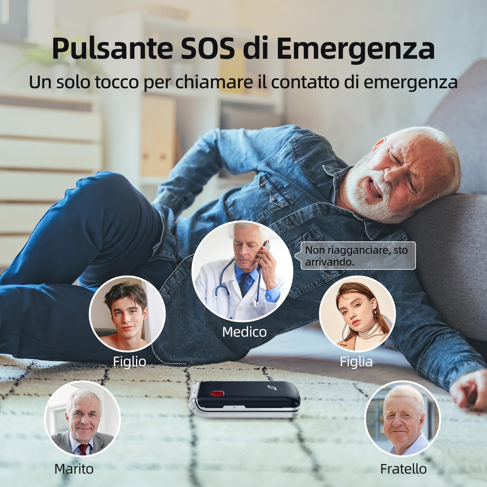 SweetLink Telefono Cellulare per Anziani, Flip Telefoni Cellulari Tasti Grandi, Contatti con Immagini, Base di Ricarica, Pantalla 2.4", Volume Alto, Funzione SOS, Incompatibile con iliad