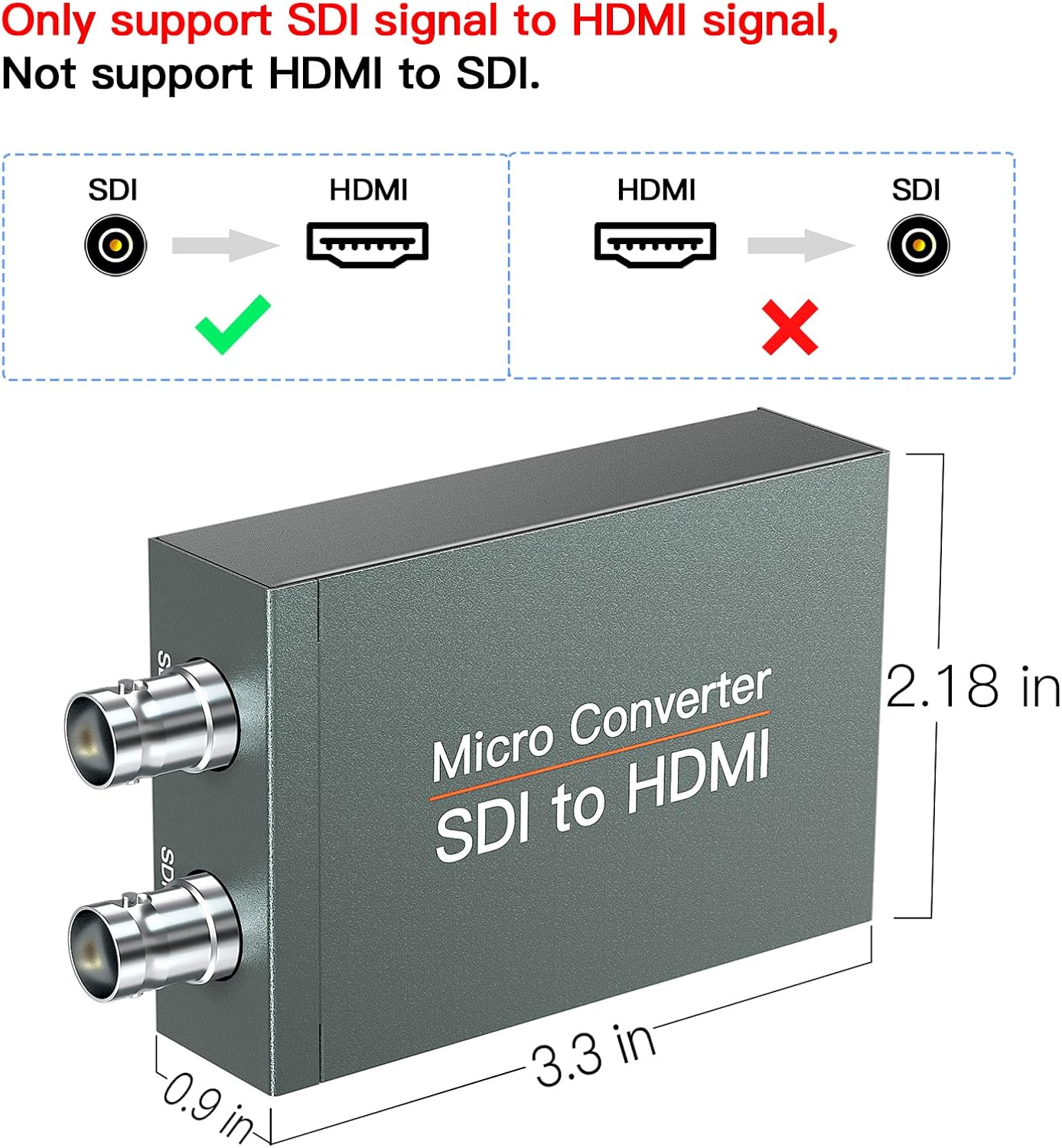 SDI to HDMI Converter with SDI Loop Out, 1080p HD-SDI / 3G-SDI/SD-SDI to HDMI Video Audio Converter, BNC to HDMI Adapter for SDI Camera Monitor Projector