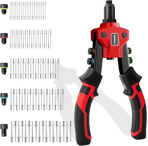 Kit de pistola de remache, herramienta de pistola de remache con 400 remaches y 5 piezas nasales, 80 remaches de aluminio para cada tamaño de cabeza
