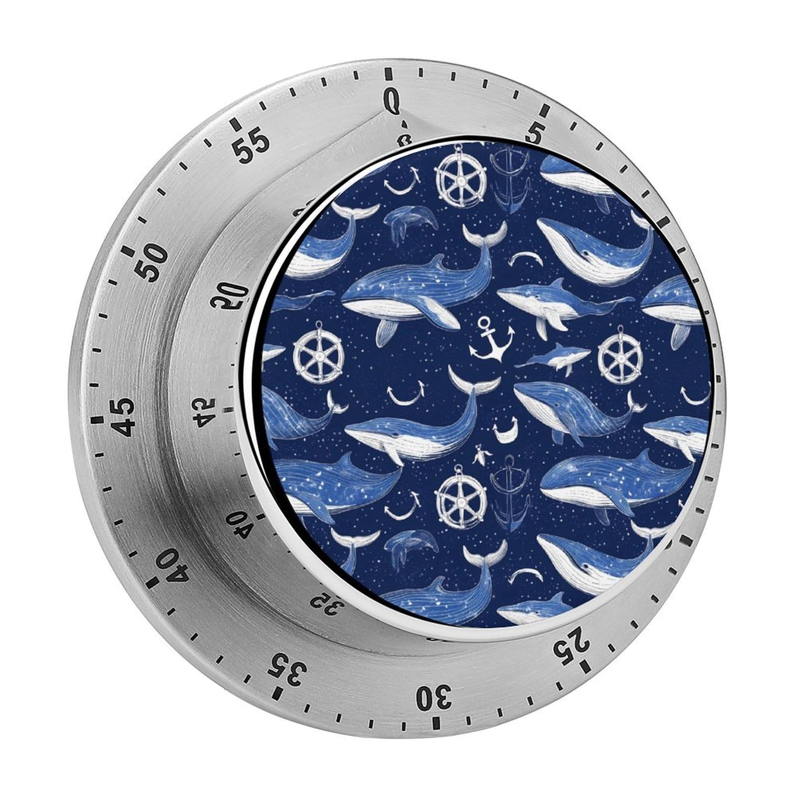 Nautical Whales Steering Wheels Funny Timer 60 Minute Countdown Timer Mechanical Time Management Tool for Kitchen Work
