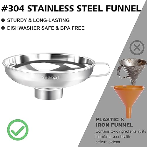 Vista 22 de Anaeat Embudo de cocina de acero inoxidable, embudos de cocina multiusos de metal de grado alimenticio con 2 filtros de filtro extraíbles