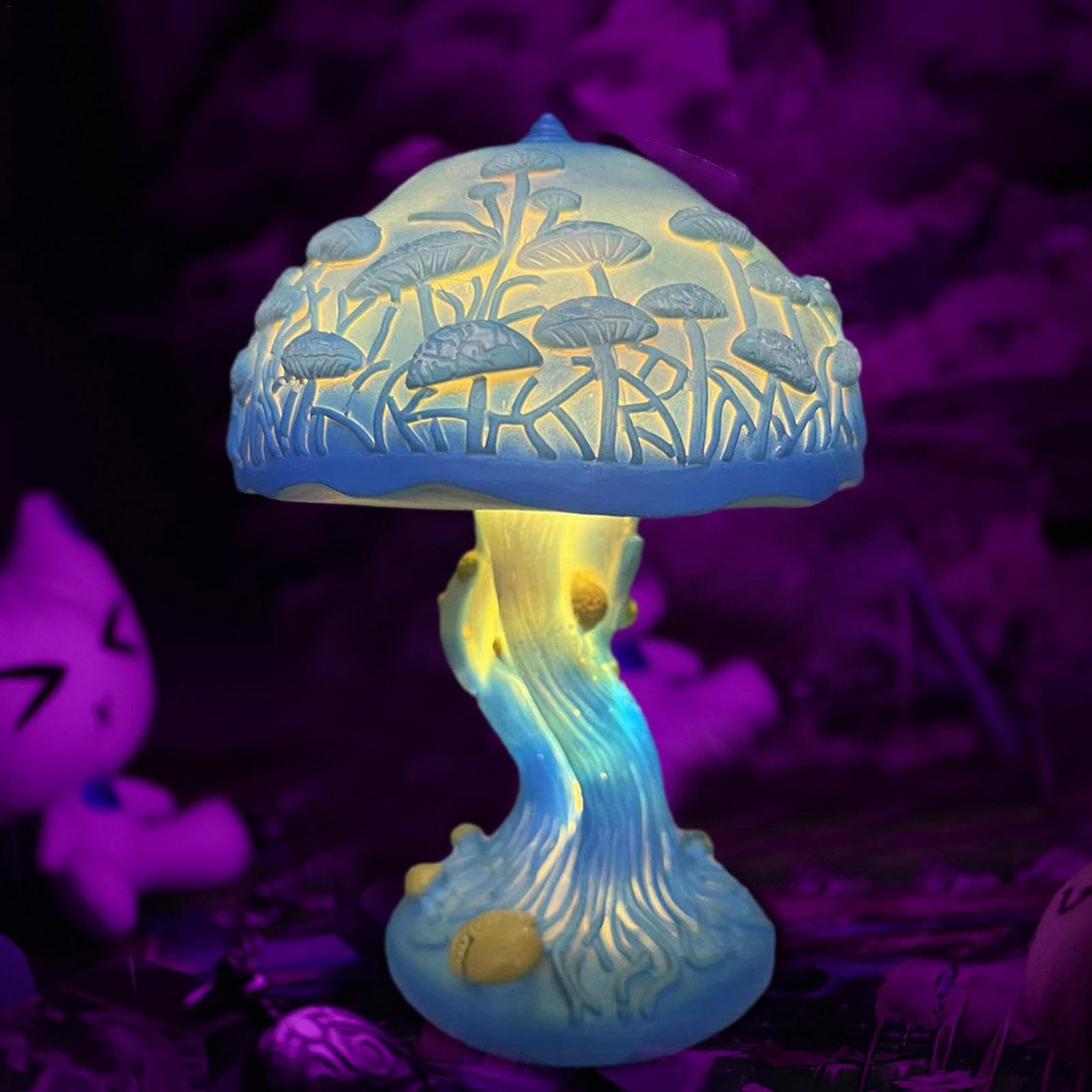 Lampe Champignon En Bois, Veilleuse Champignon À 3 Couleurs À Intensité