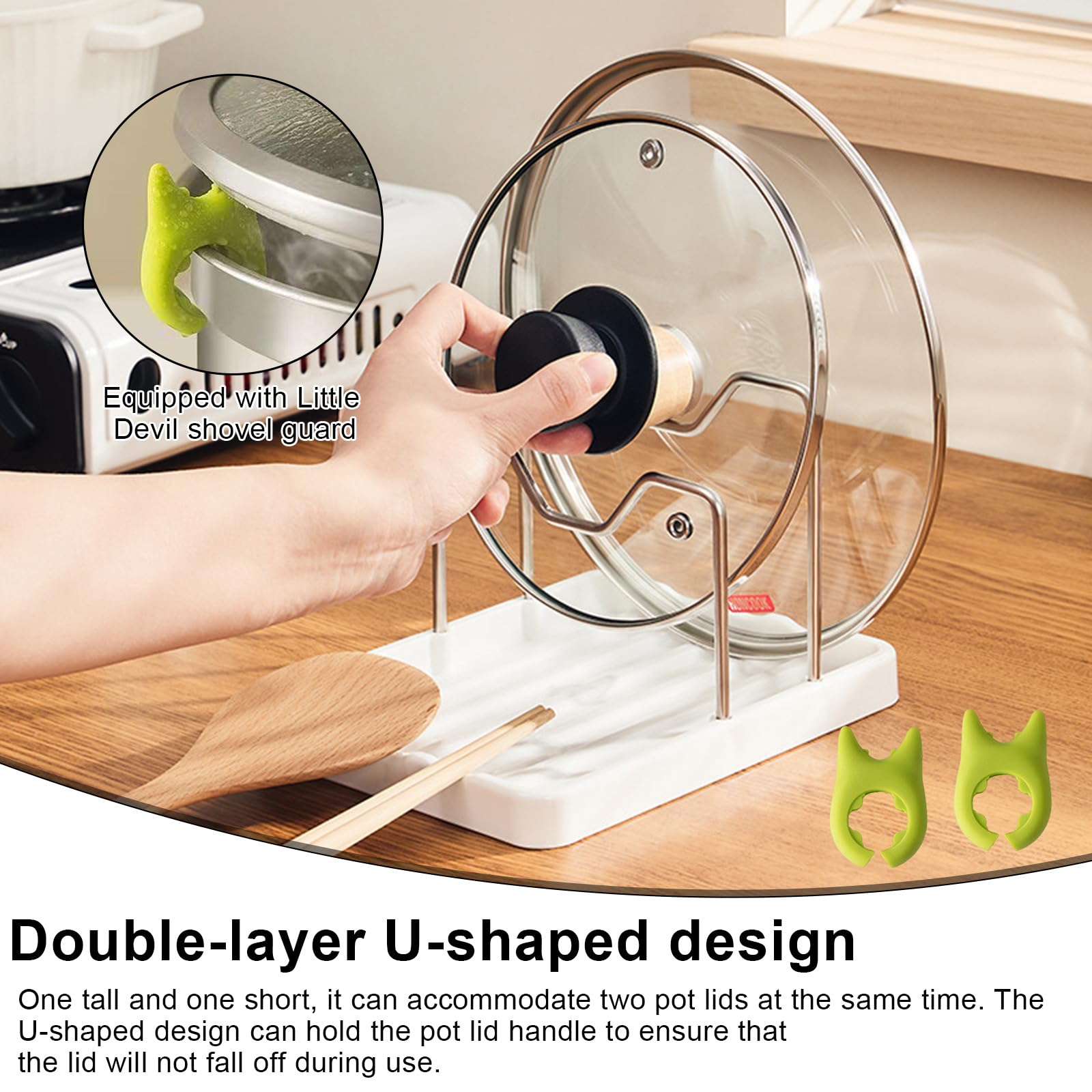 PARFCO Range Couvercle Casserole Double Couche En Acier Inoxydable Avec Support Spatule