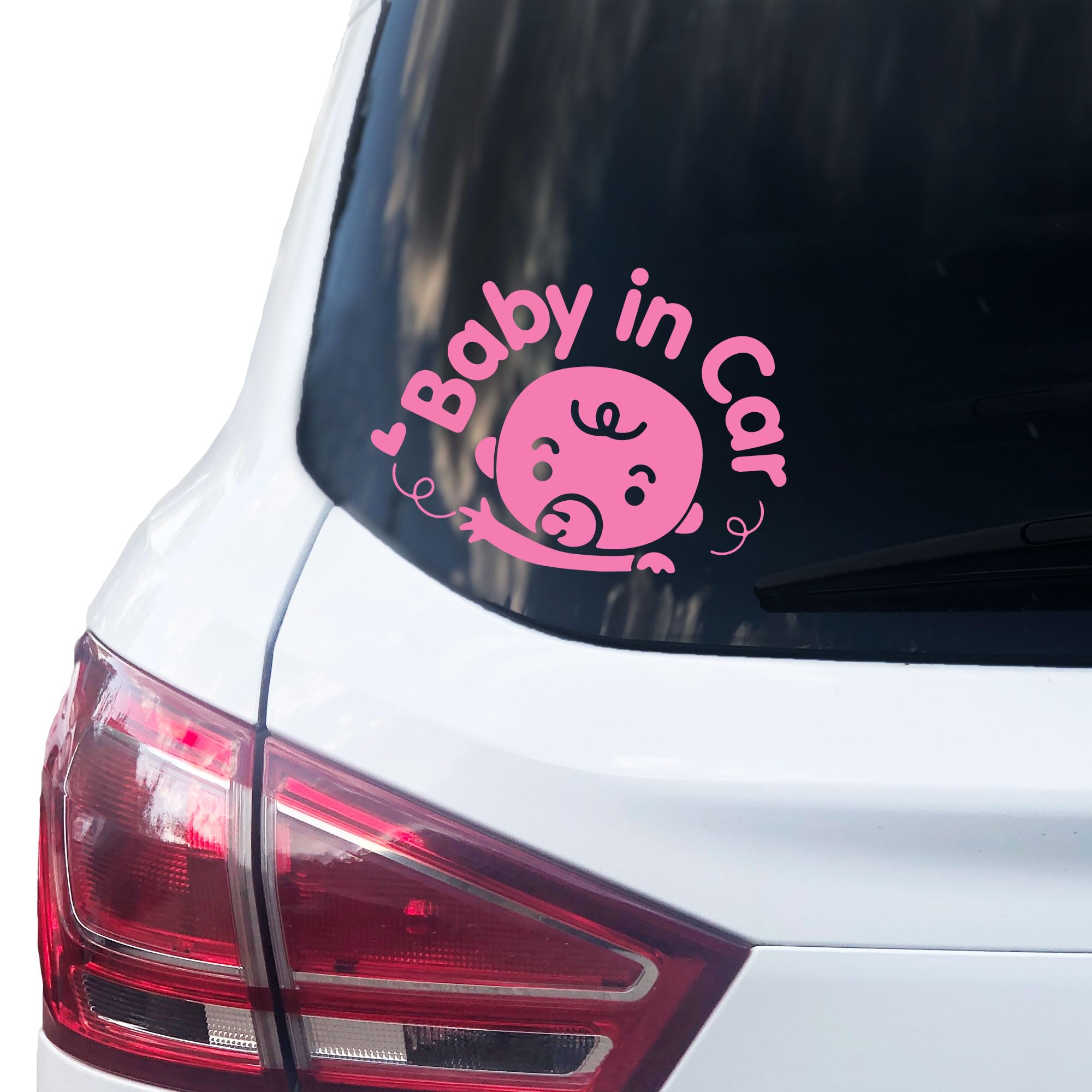 P004 Baby in Car Sticker 14 cm x 10 cm Vinyl Baby on Board (Pink)