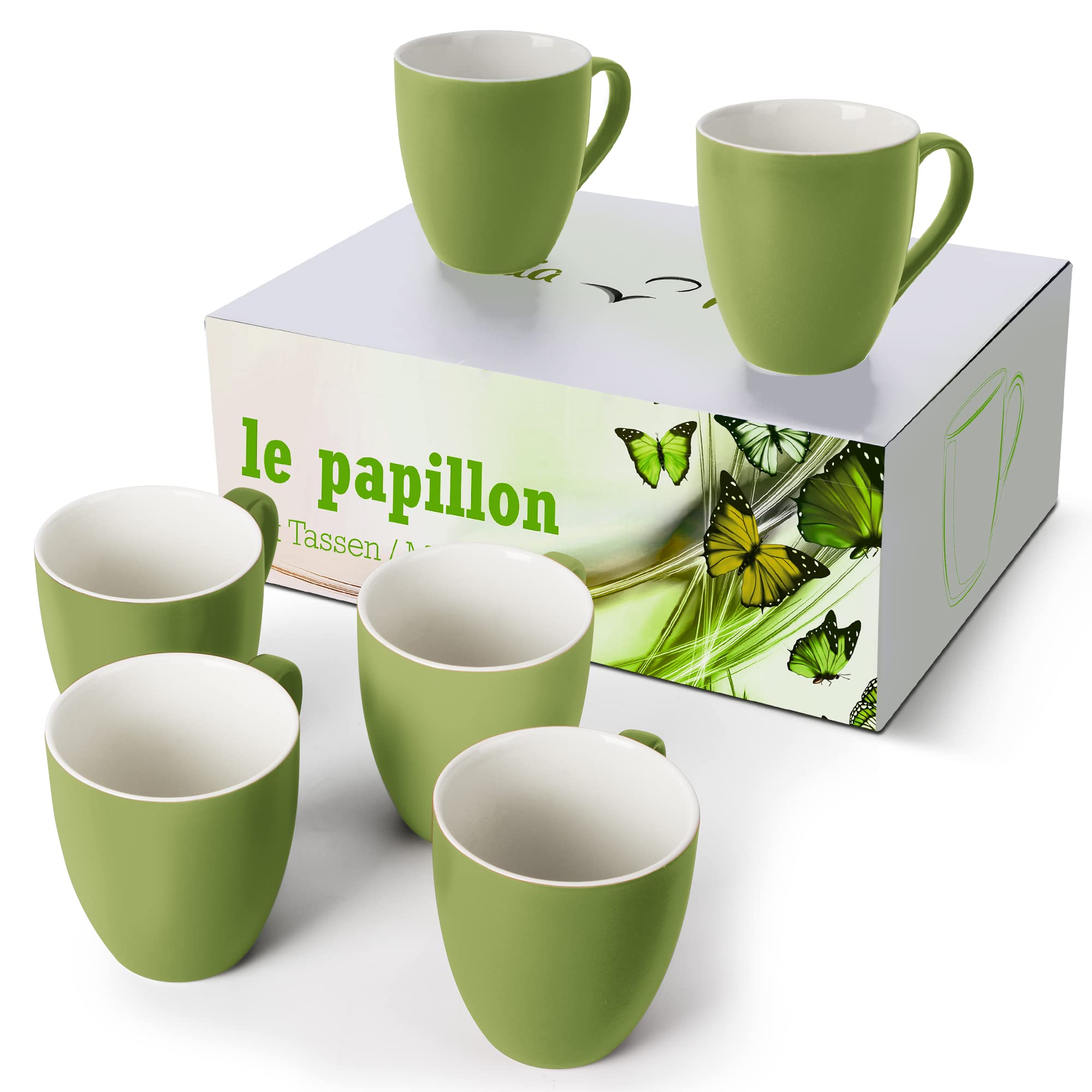 MIAMIO - 6 x 350 ml Stoneware Coffee Mug/Cup Set - Le Papillon Collection