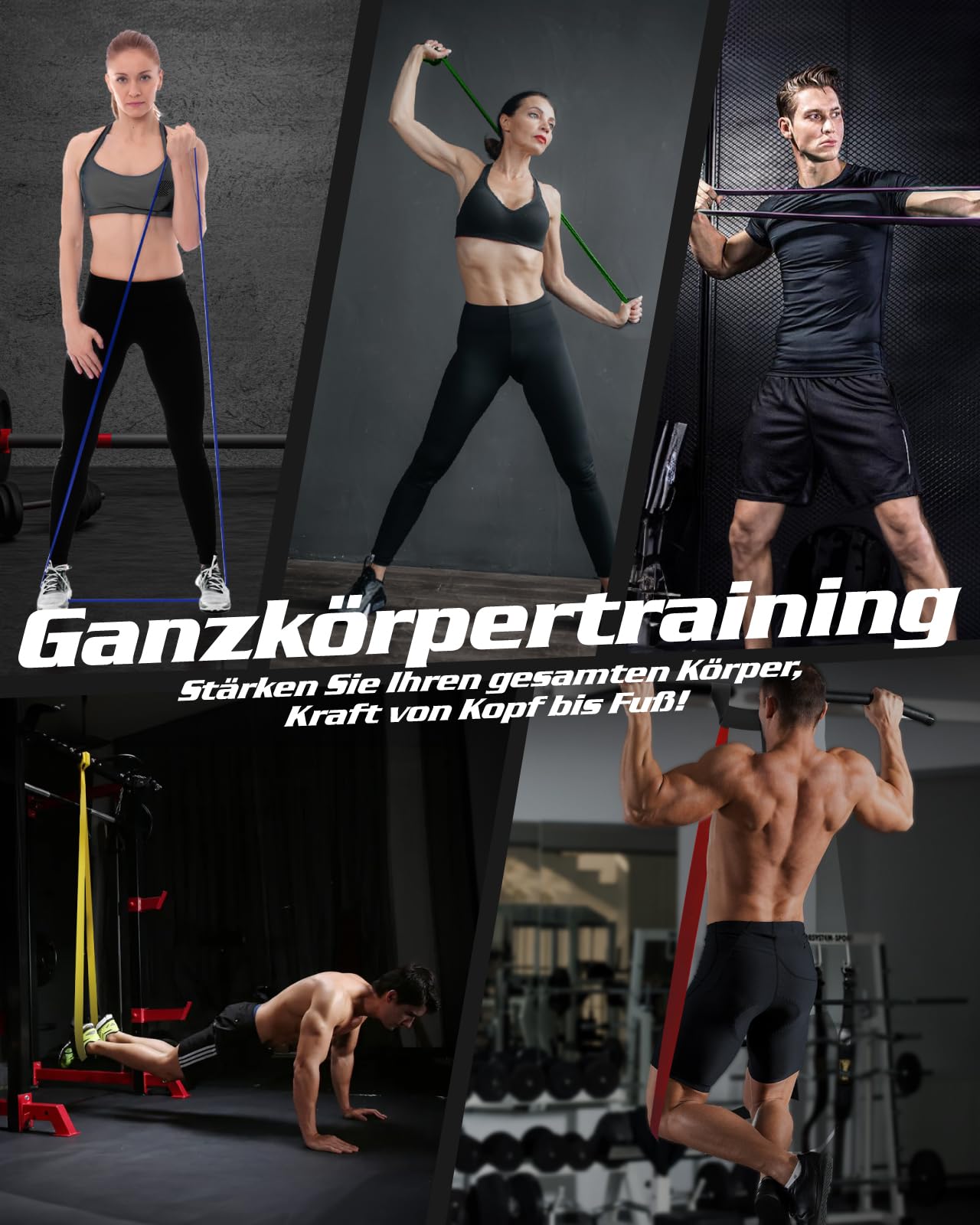 Fitense Bandas de Resistencia Set de 6 - Bandas Elasticas Musculacion de Resistencia, Bandas Elasticas Fitness para Hombre Mujer Entrenamiento/Yoga/Stiramiento/Pull Up Assitant