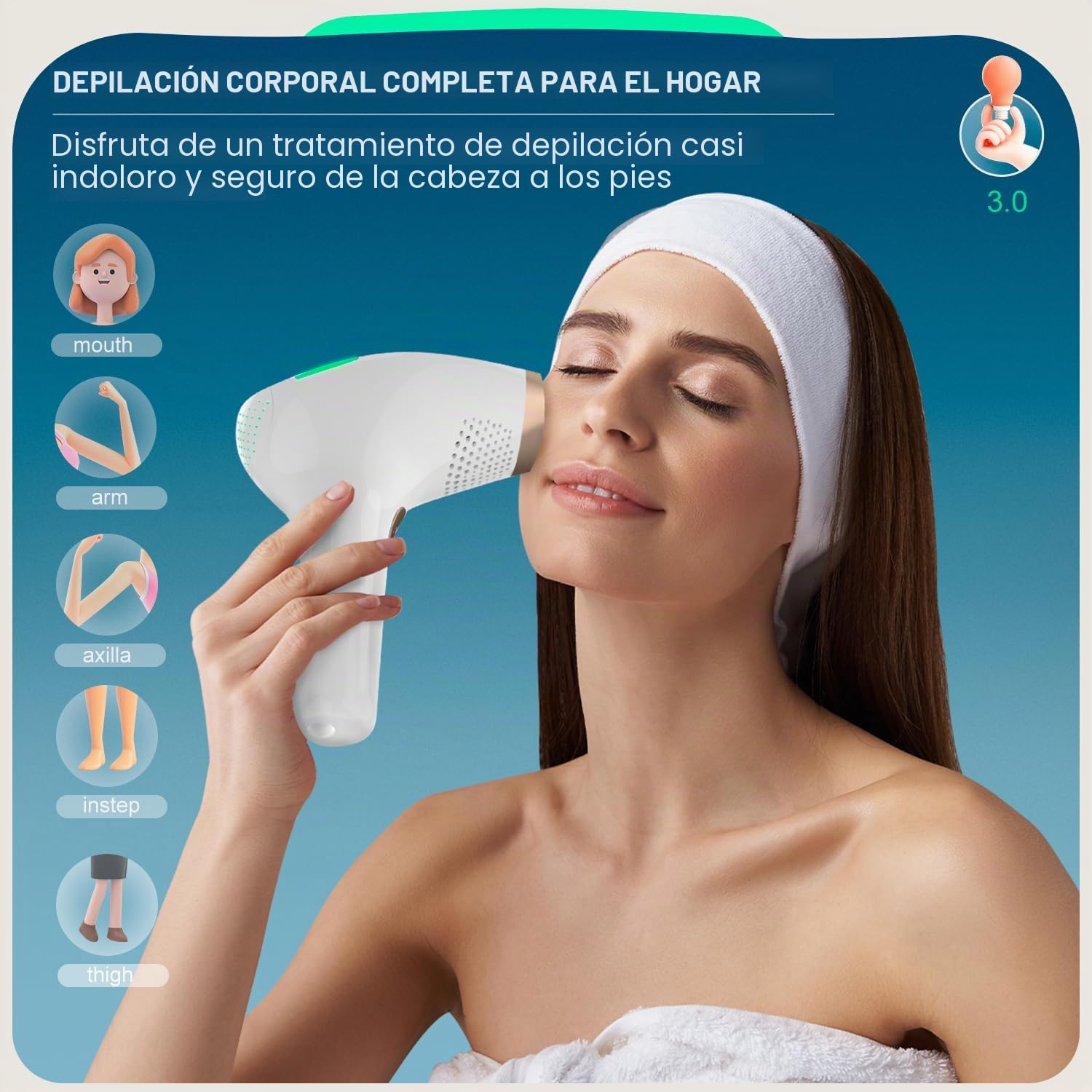 NALONE Depiladora Laser IPL 600-1200NM Depiladora Luz Pulsada con 5 Niveles de Energía, Pantalla Táctil LCD para Mujer y Hombre, Bikini, Axilas, Cara, Cuerpo Blanco (Blanco)