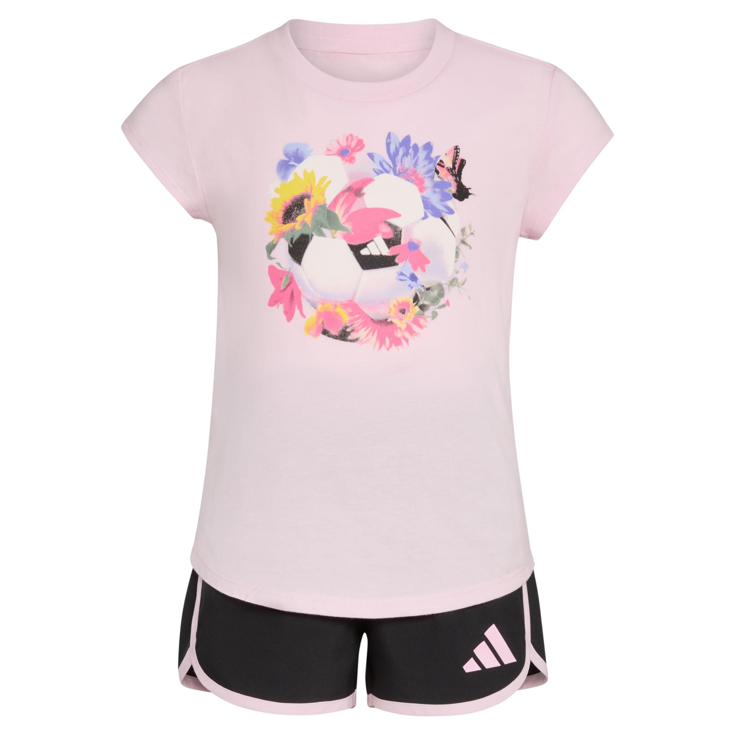 adidas Cap Sleeve tee Shirt and Woven Short Set Conjunto de Camiseta y pantalón Corto de 2 Piezas, Rosa Transparente, 24M para Bebés