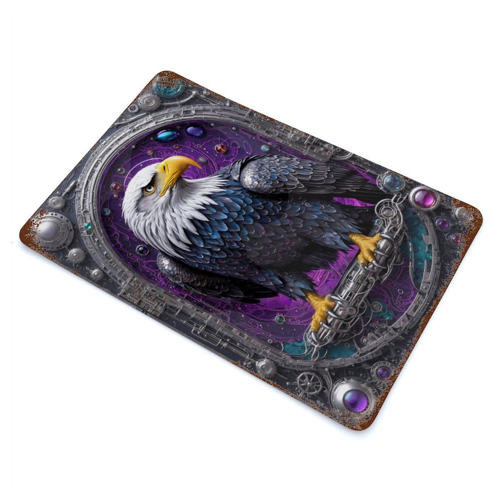 Steampunk Majesty Eagle Aged Metal Wall Plaque 11.8"x7.9", Farmhouse Wall Decor for Patio, Garden Room And Bar Decor