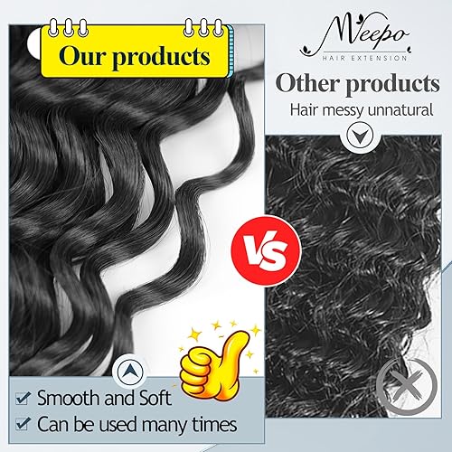 Miniatura 5 de Meepo Extensión de cabello rizado negro con clip para mujeres negras, extensiones de cabello natural grueso de onda profunda, extensiones de cabello