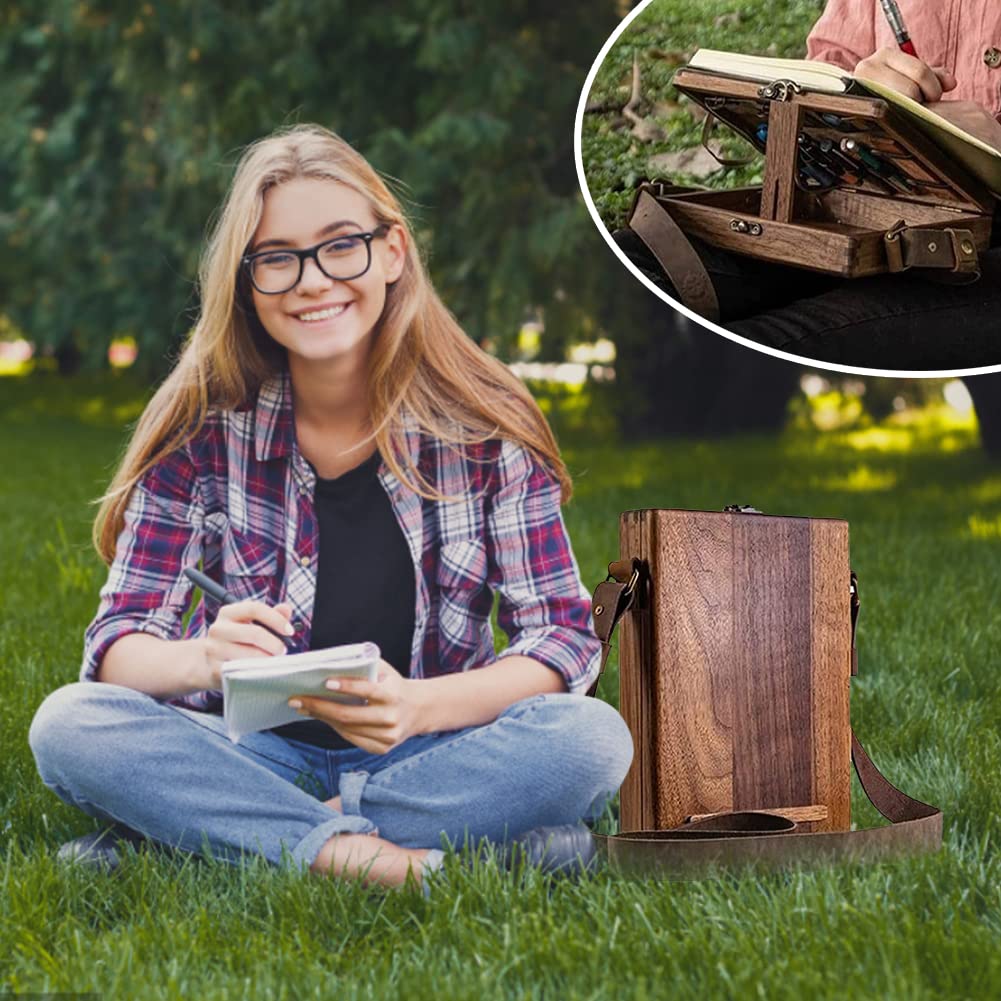 Ecrivain Messager Boite en Bois Outil d'artiste Multifonctionnel Et Boîte De Rangement De Brosse Sac De Facteur Portable en Bois Fait à La Main pour écrivains Ou Peintre