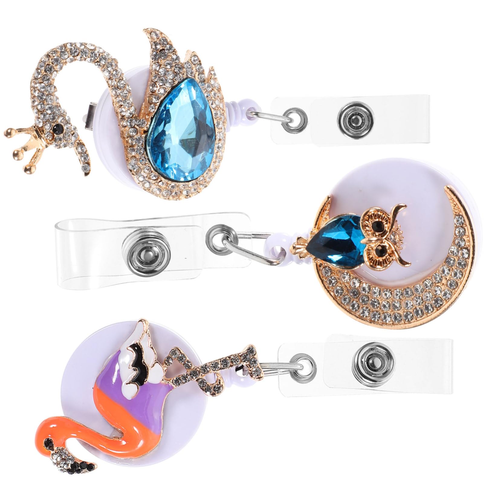 Operitacx 5 Ensembles Boucle Facile Pour Animaux Porte-carte Support De Carte D'identité Porte-badge Multifonction Clip Pour Badge Rotatif Agrafe De Badge Porte-badges Strass 3 Pièces * 5