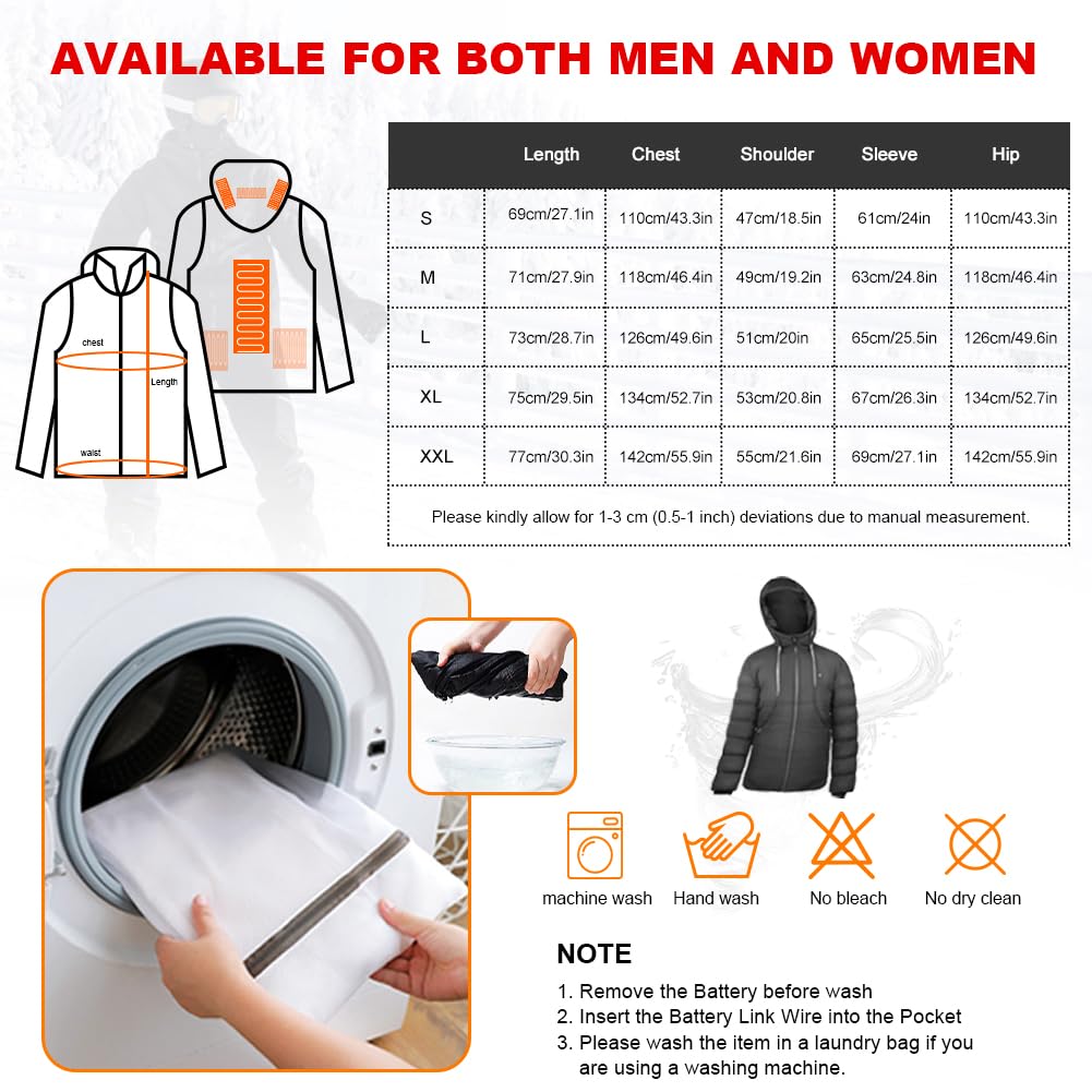 Chaqueta Calefactable con Batería 10000mAh y Capucha para Hombre Mujer, Chaqueta Calefactable de 3 Niveles de Calefacción, Chaqueta Termica para Al aire libre Esquí Trabajo