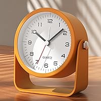 AYRELY 3.5 Inch Silent Analog Alarm Clock with Light, Adjustable Angle, Battery Operated Desk Clock for Bedroom, Travel, Kids - Orange
