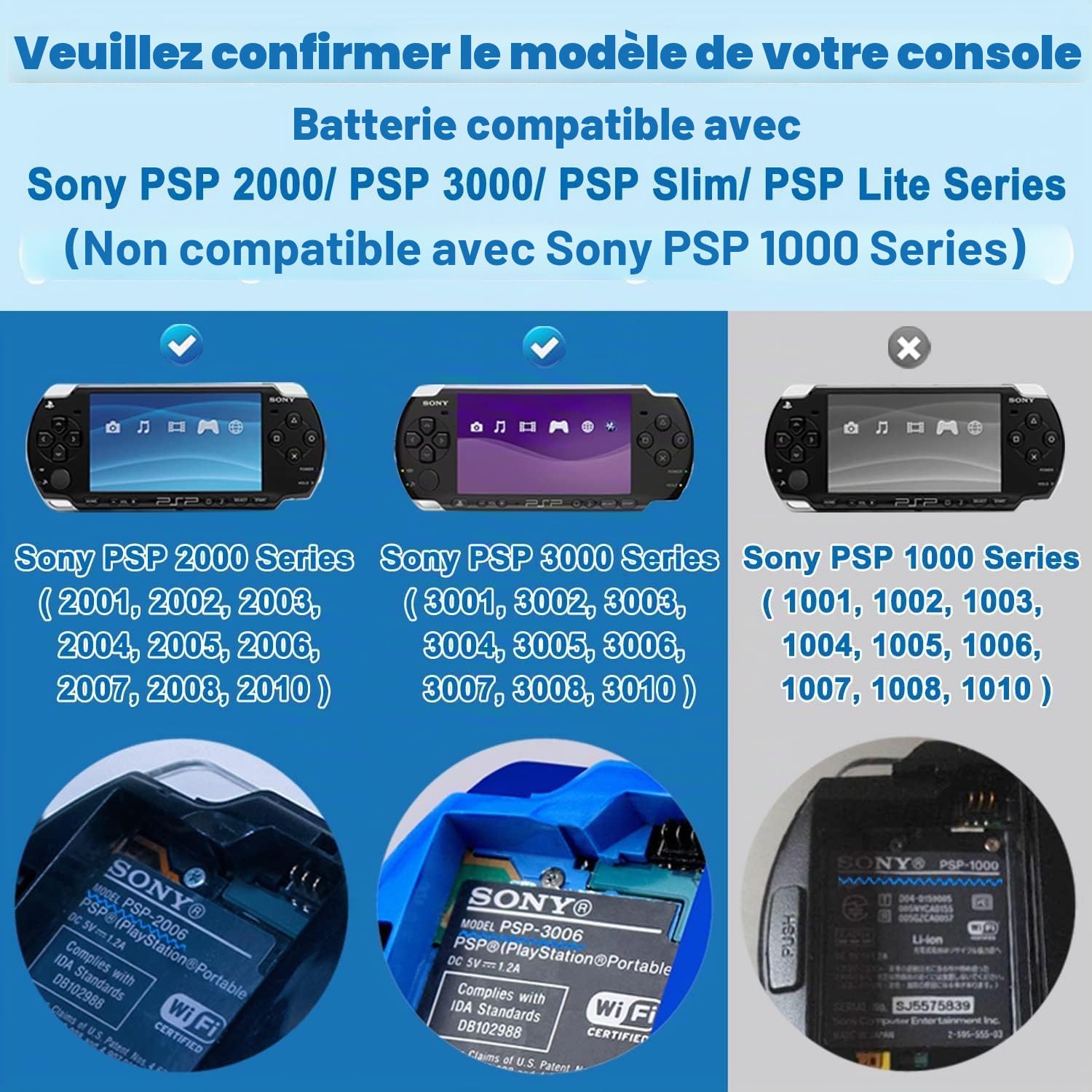 hôte Batterie Convient pour Sony PSP2000 3000 PSP-S110 3600 mAh 3,6 V avec Une capacité suffisante