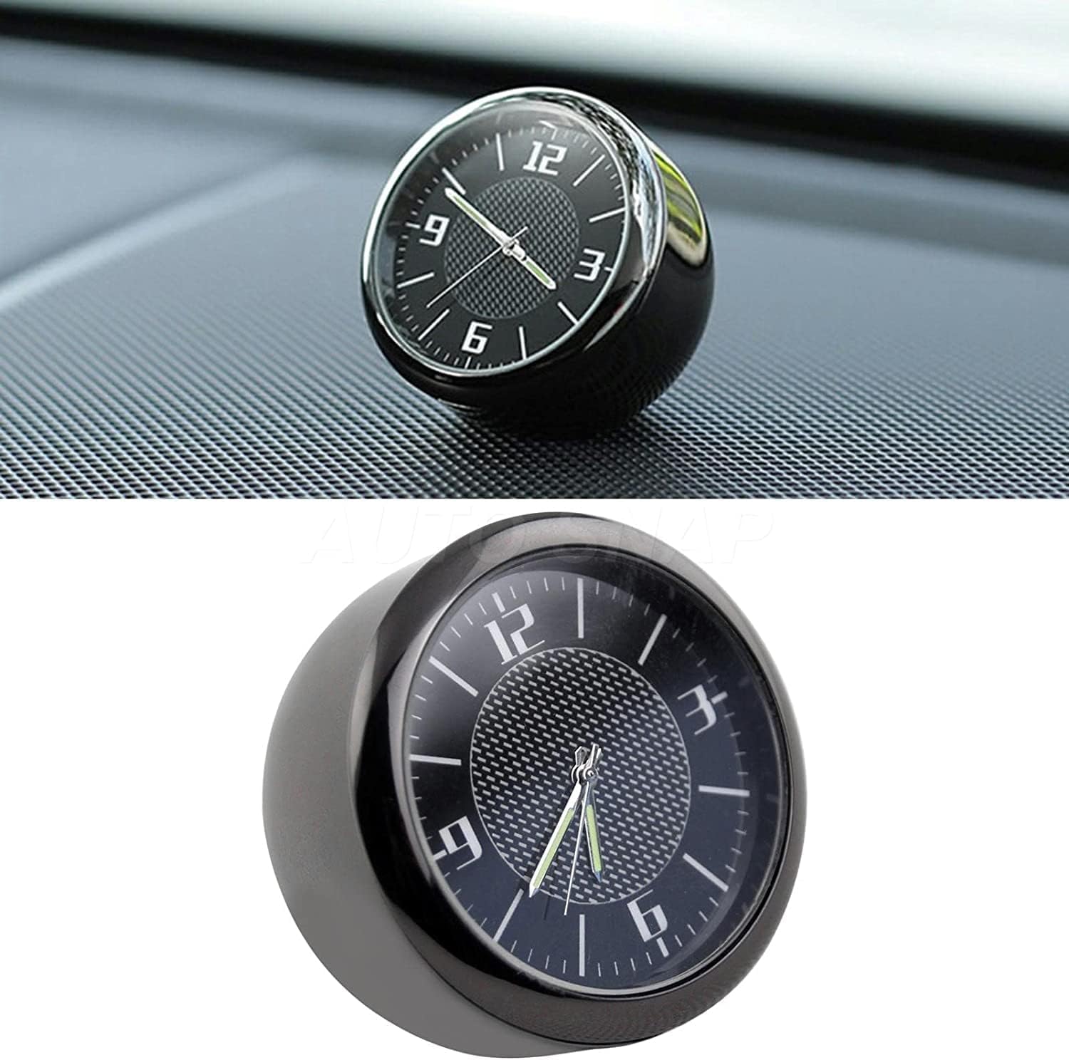 YOURKARTS.COM Car Dashboard Universal carbon Analog Clock 3M Tape perfect size