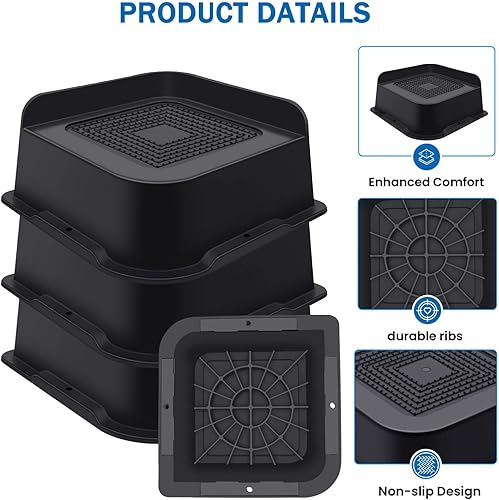 Miniatura 3 de ANNKUT Elevadores de cama de 2 pulgadas resistentes, elevadores de muebles para cama, escritorio, mesa, sofá, elevadores de cama de gran tamaño,