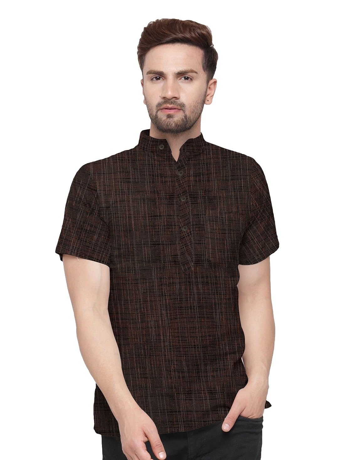 Mens Cotton Blend Half Sleeves Solid Casual Short Kurta-picture-21