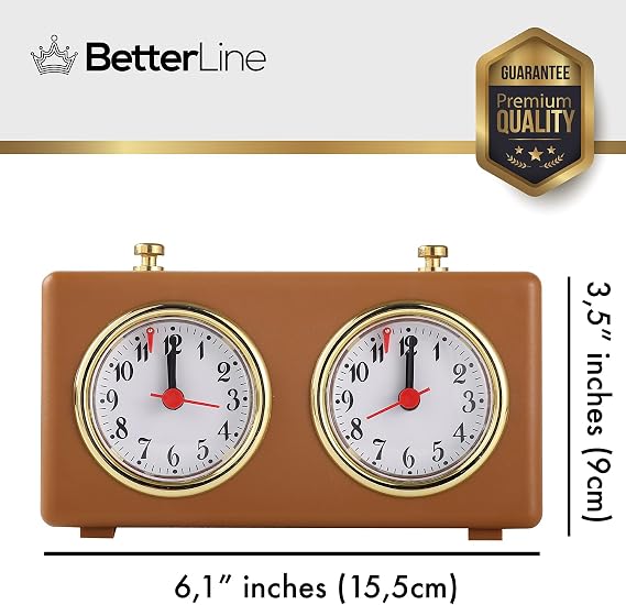 Analog Chess Clock Timer - No Batteries Required - Wind-Up Professional Chess Clock with Large Easy-to-Read Dials - Vintage Design - Elevate Your Chess Game & Chess Tournament Experience (Brown)