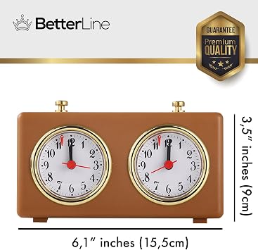 Analog Chess Clock Timer - No Batteries Required - Wind-Up Professional Chess Clock with Large Easy-to-Read Dials - Vintage Design - Elevate Your Chess Game & Chess Tournament Experience (Brown)