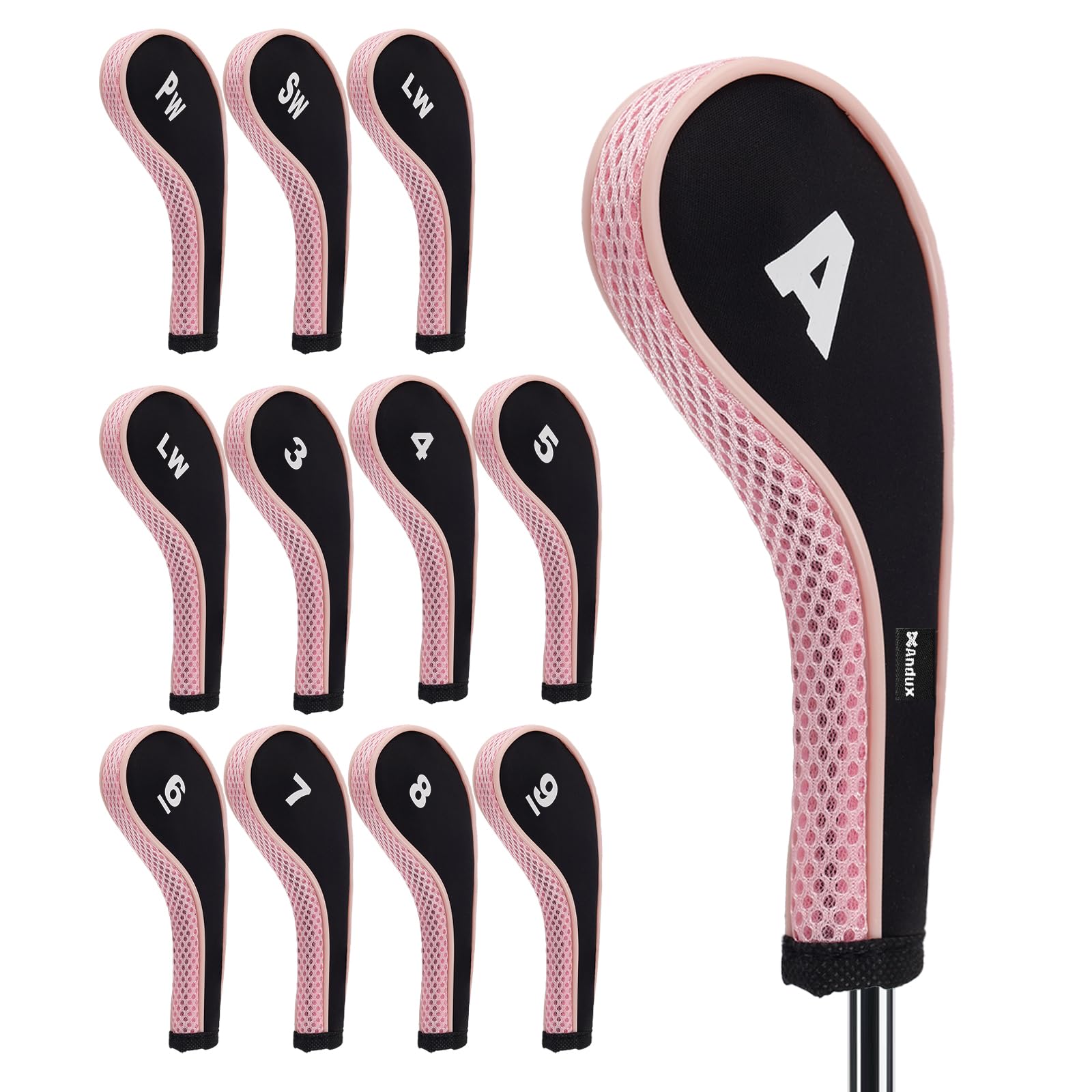 Andux Lot de 12 Housses de tête de Club de Golf avec Fermeture éclair