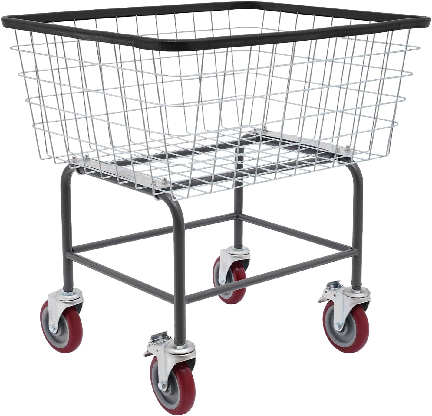 Steel Wire Laundry Cart, Wire Laundry Basket Cart with 4" Casters, Heavy Duty Commercial Rolling Laundry Basket for Clothes Storage, 26.77"D x 21.5"W x 26"H