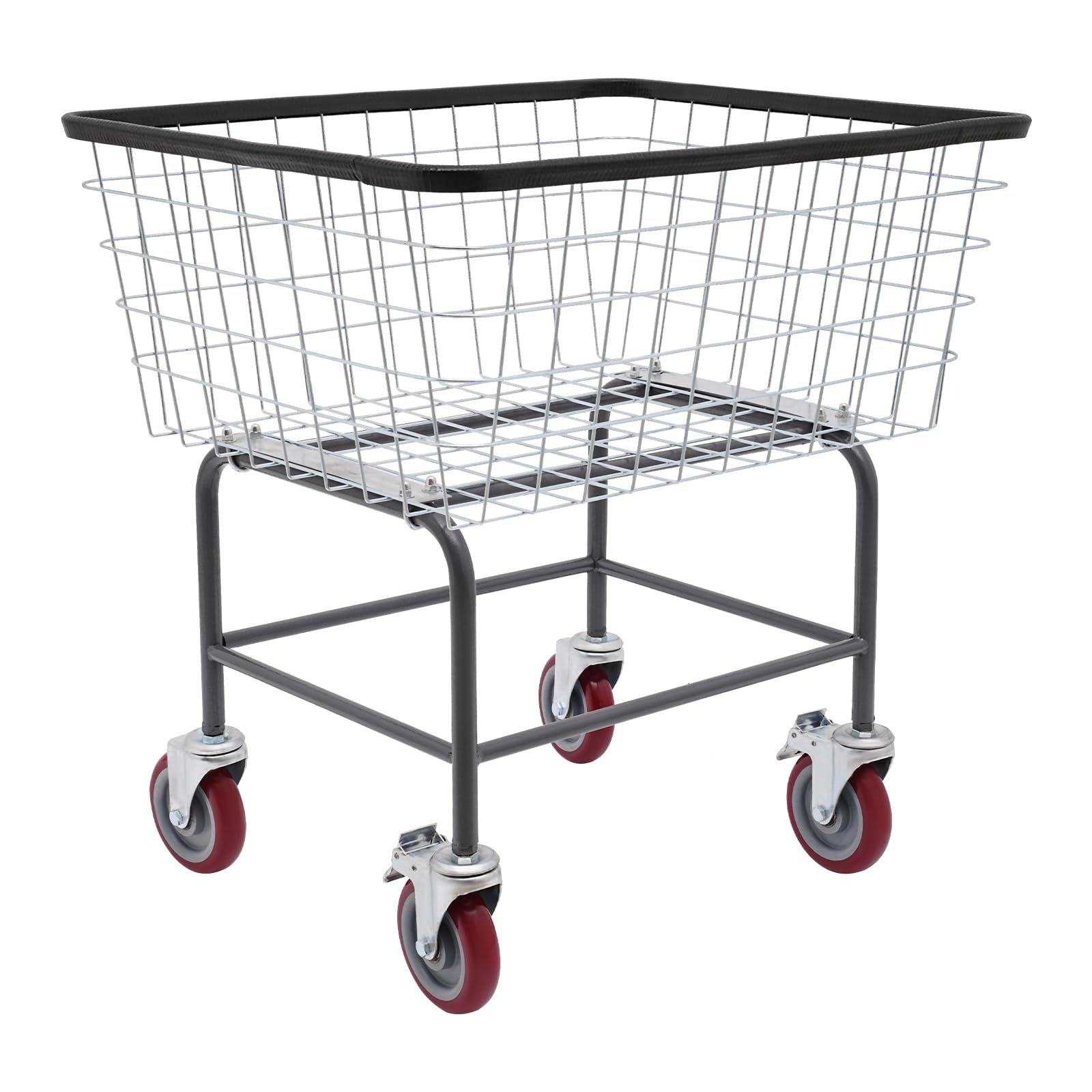YIPONYT 4.5 Bushel Steel Wire Laundry Cart, Commercial Wire Laundry Basket with Wheels, Heavy Duty Large Steel Basket for Laundry Clothes Storage, 20 * 15.7 * 26in